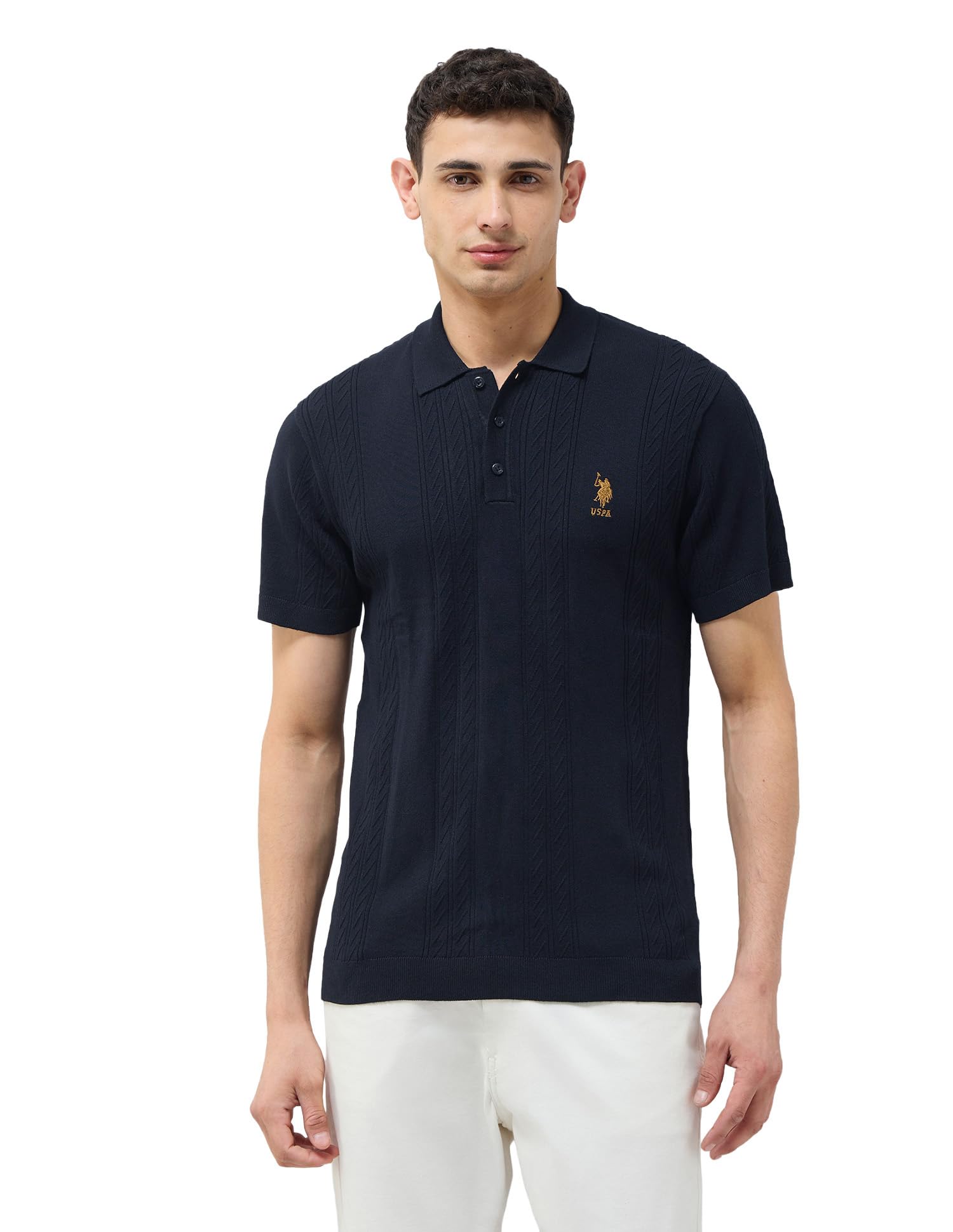 U.S.Polo Association Men's Patterned Knit Regular Fit Polo Shirts-image-13