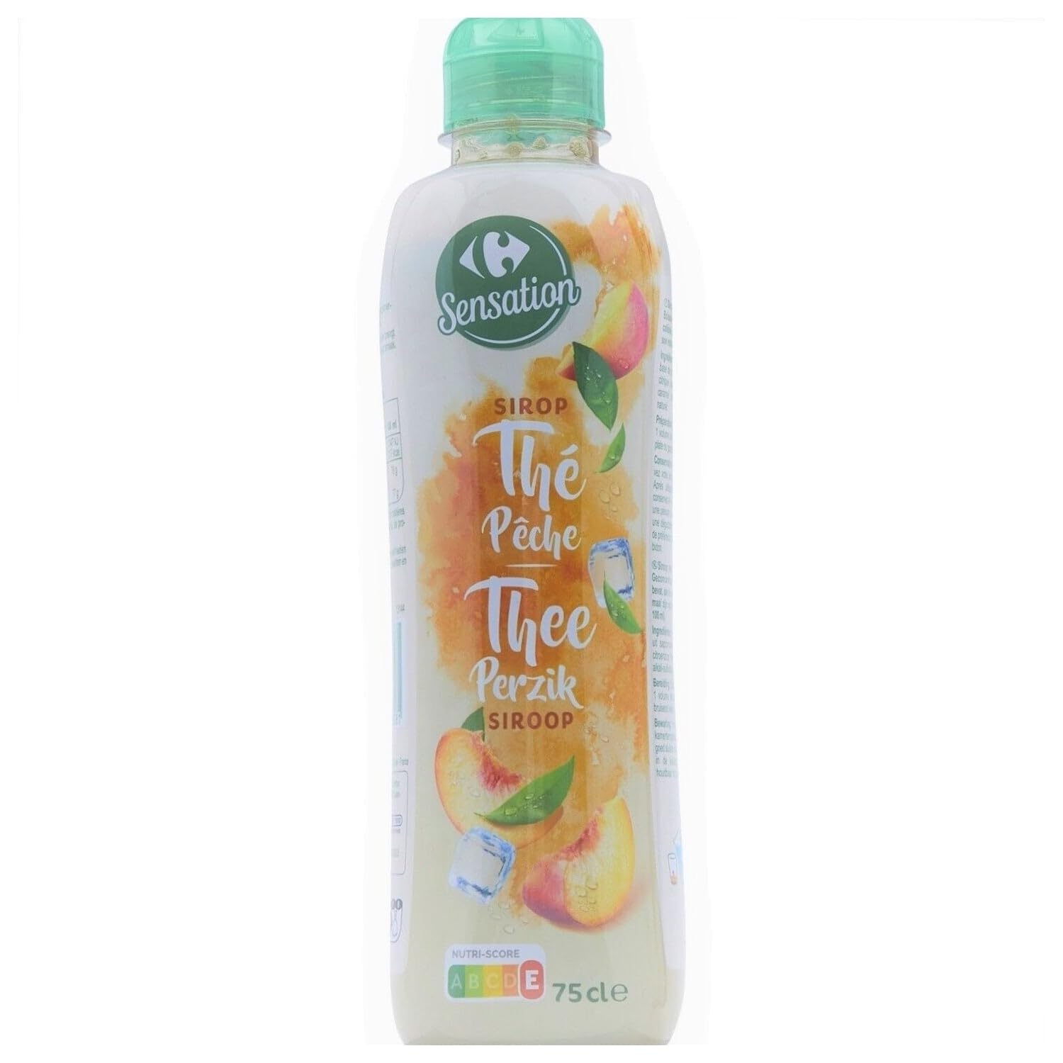 CARREFOUR SENSATION Sirop Thé Pêche, bouteille de 75 cL, concentré à diluer avec extrait de thé et jus de pêche, rafraîchissant et savoureux - Lot de 3