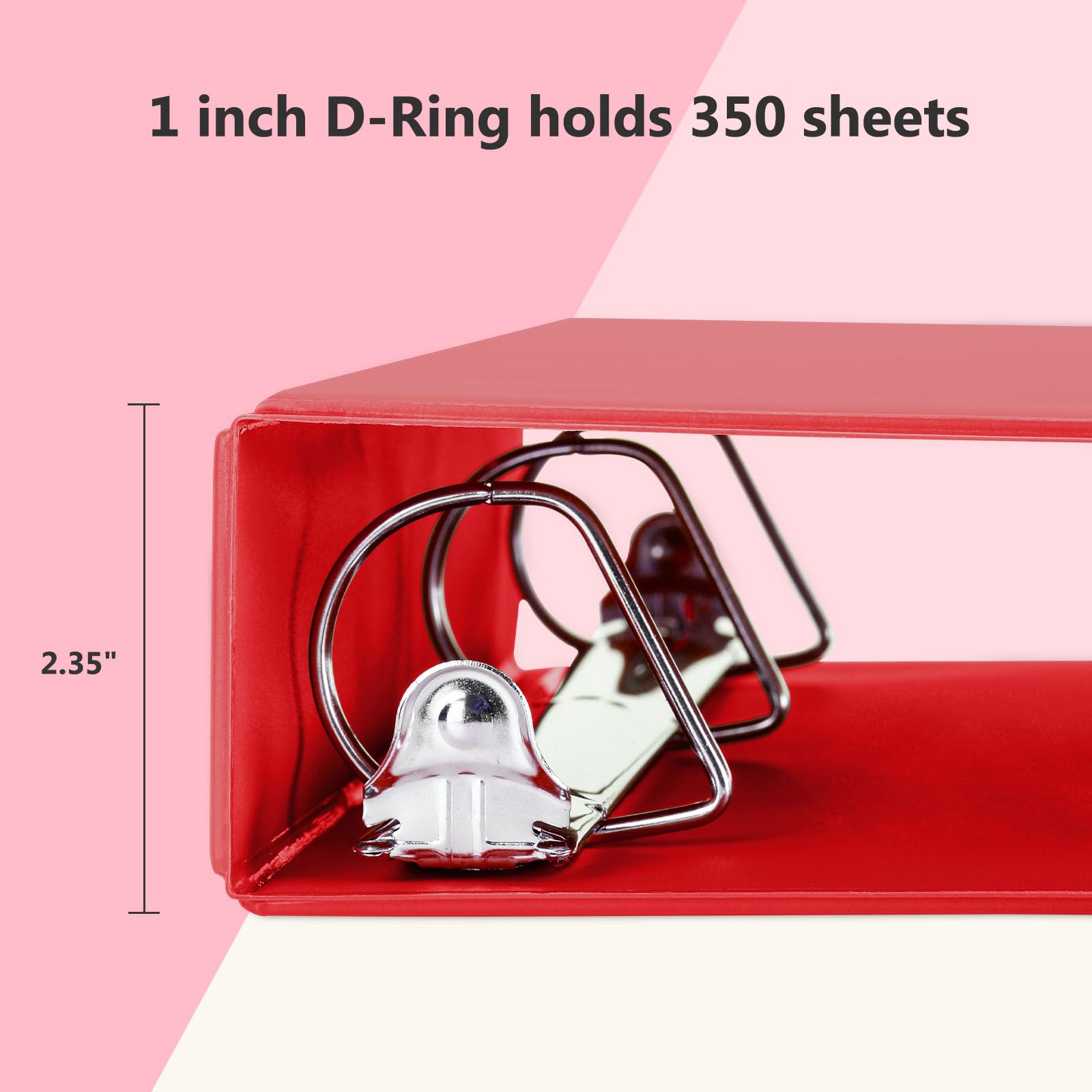 ViVin Robusto raccoglitore a 3 anelli da 3,8 cm con tasche, anello a D inclinato, senza PVC, personalizzabile, contiene 350 fogli di carta da 21,6 x 27,9 cm, confezione da 6 (rosso)