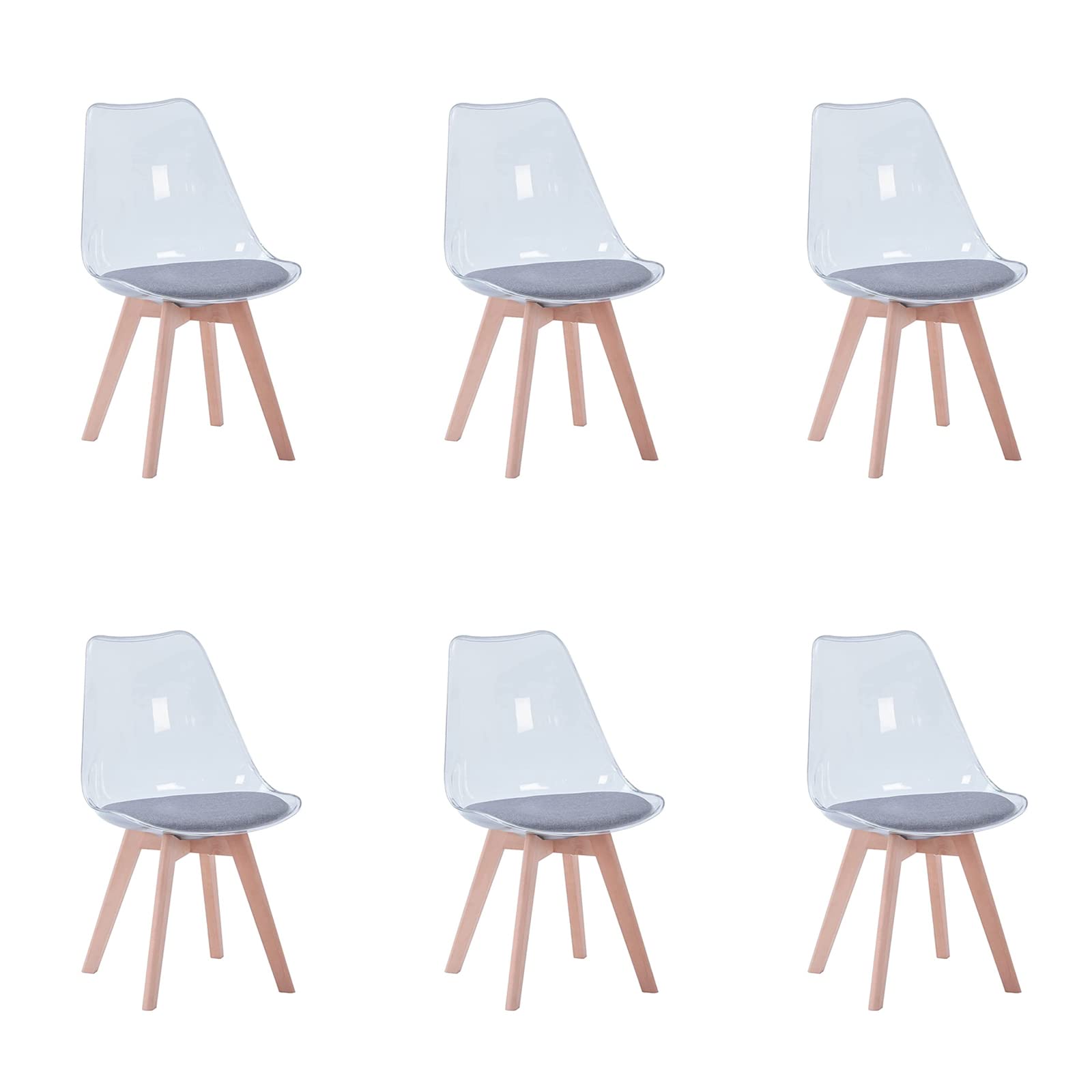 HJhomeheart Juego de 6 Sillas de Comedor Transparentes Modernas, Sillas de Comedor Tapizadas Extraíbles, Sillas de Cocina de Diseño Escandinavo (Lino-Gris)