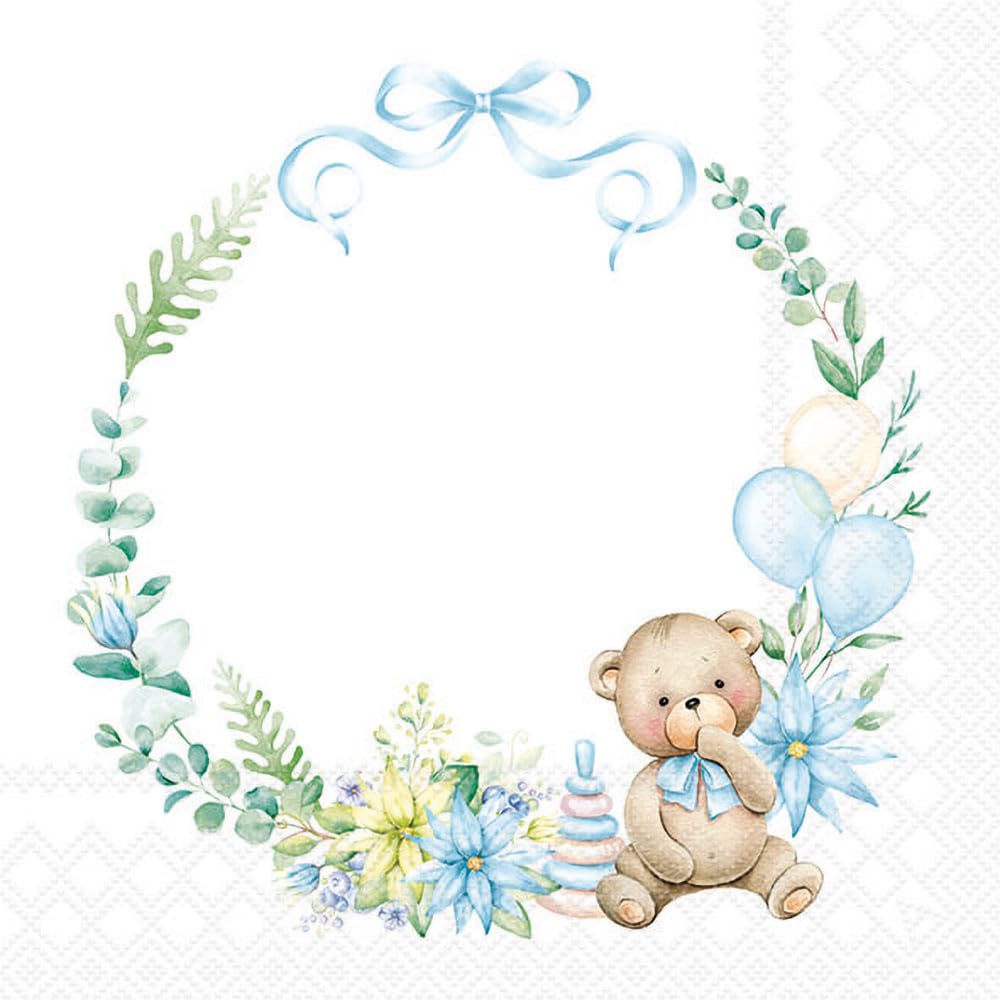 20 Ambiente Paper Napkins - Baby Teddy Bear Blue - Table Decoration with Motif Also for Party or Decoupage 33x33 cm