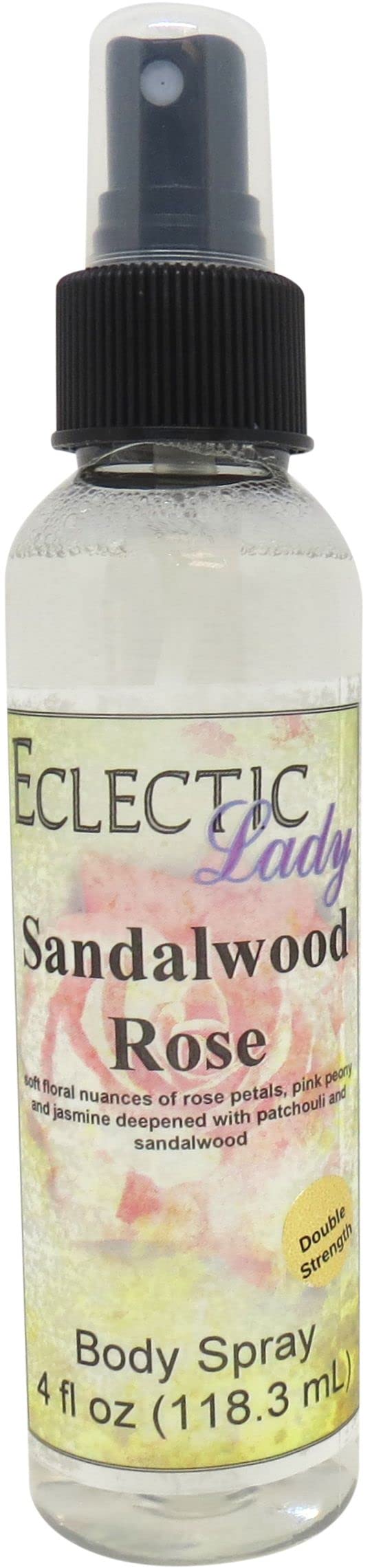 Eclectic Lady Sandalwood Rose Body Spray, Double Strength, 4 ounces, Body Mist for Women with Clean, Light & Gentle Fragrance, Cologne with Soft, Subtle Aroma For Daily Use