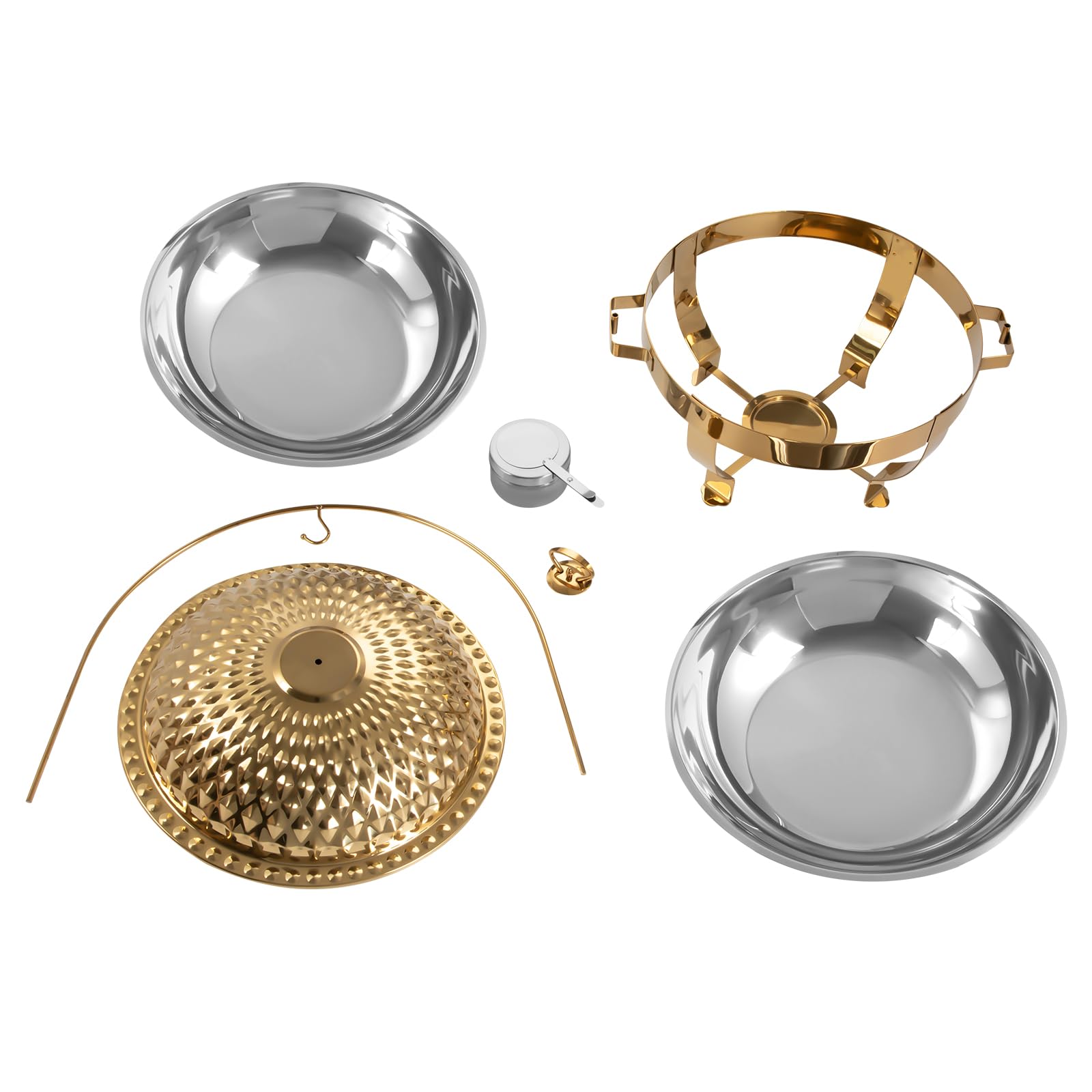 Chafing Dish Buffet, scaldavivande in acciaio inox, contenitore rotondo da 8 l, con bruciatore, utensile da portata a buffet, oro con coperchio, per catering, matrimoni, feste, feste di famiglia