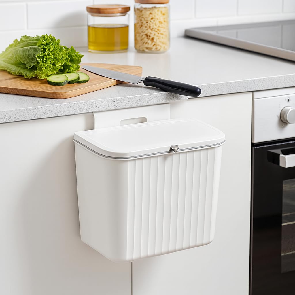 Go Hooked Hanging Trash Bin with Lid 29 Cm Wall & Cabinet Door Mounted Waste Bin for Dry & Wet Waste, Space-Saving Garbage Container for Home & Office Hanging Dustbin Plastic