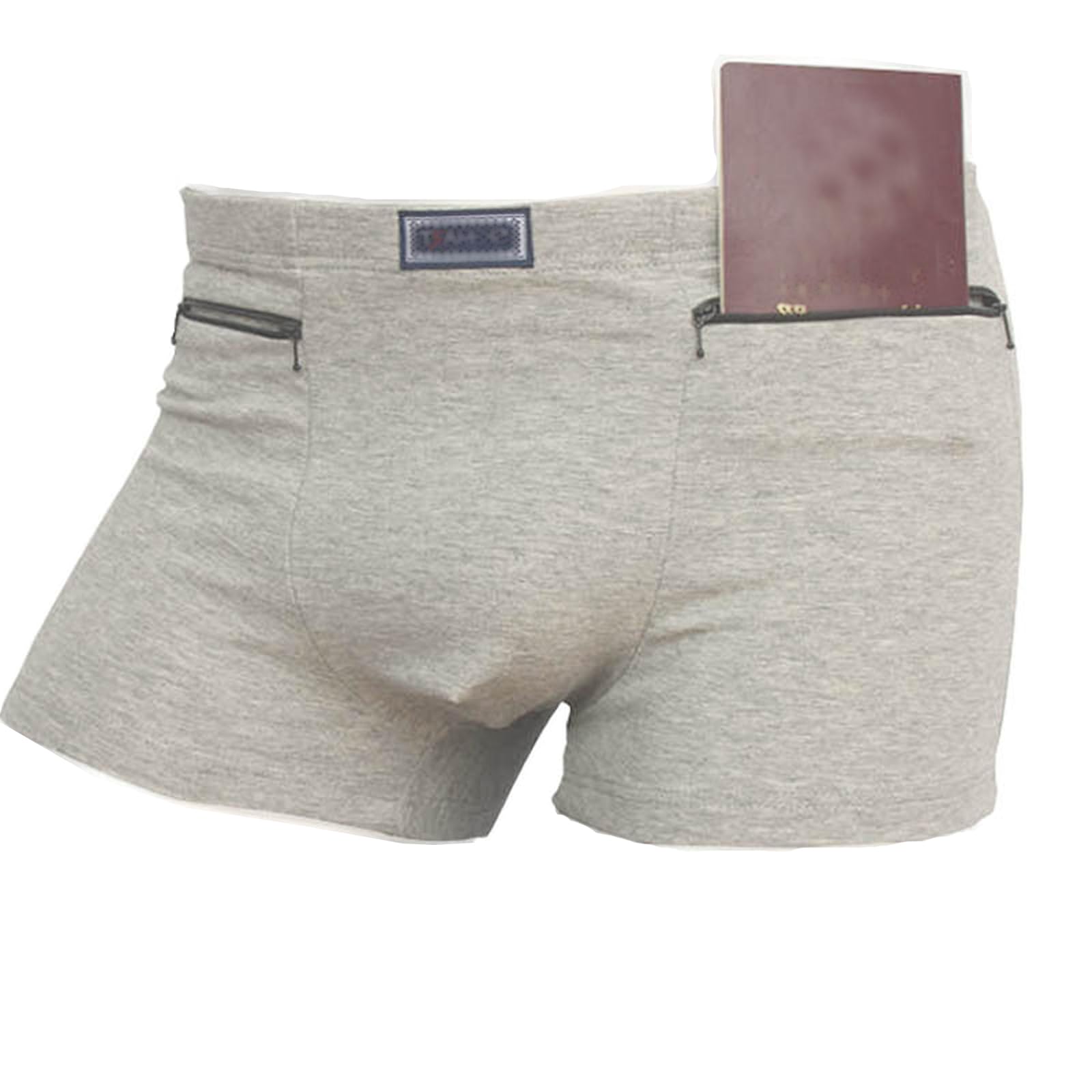 LUEXBOXPocket Underwear for Men with Secret Hidden Pocket, Travel Boxer Briefs, 2 Packs (Grey)