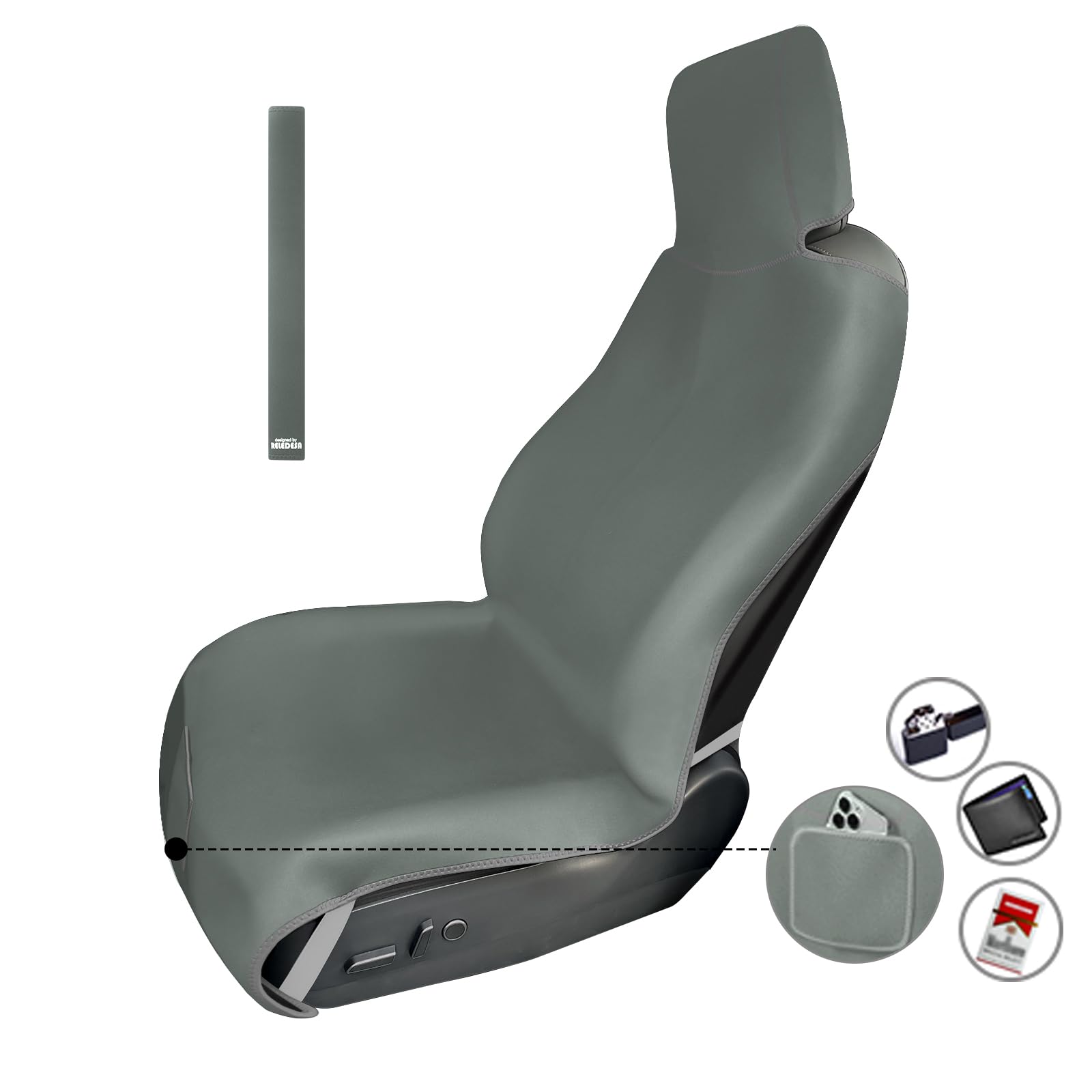 Coprisedile Auto Impermeabile SECELES - In Neoprene, 155cm, Con 3 Cinghie, Beige - Foto 3