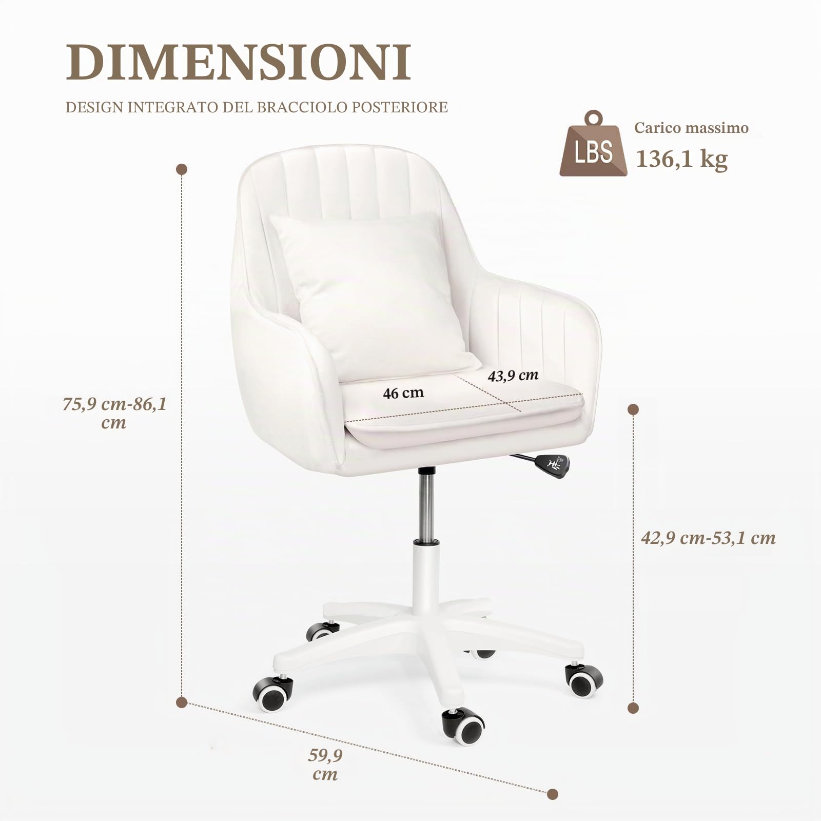 Sedia da ufficio carina - Sedia da lavoro regolabile, moderna e confortevole, girevole a 360°, schienale medio, adatta per l'ufficio domestico e il soggiorno