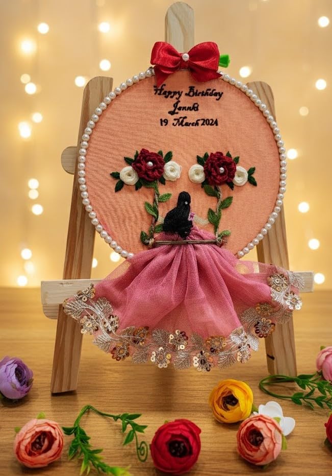 Infinity Creations Personalized Embroidery Hoop Art with Custom Name & Date – Handmade Birthday Gift Frame for Girls – Floral Wall Décor Keepsake-image-49