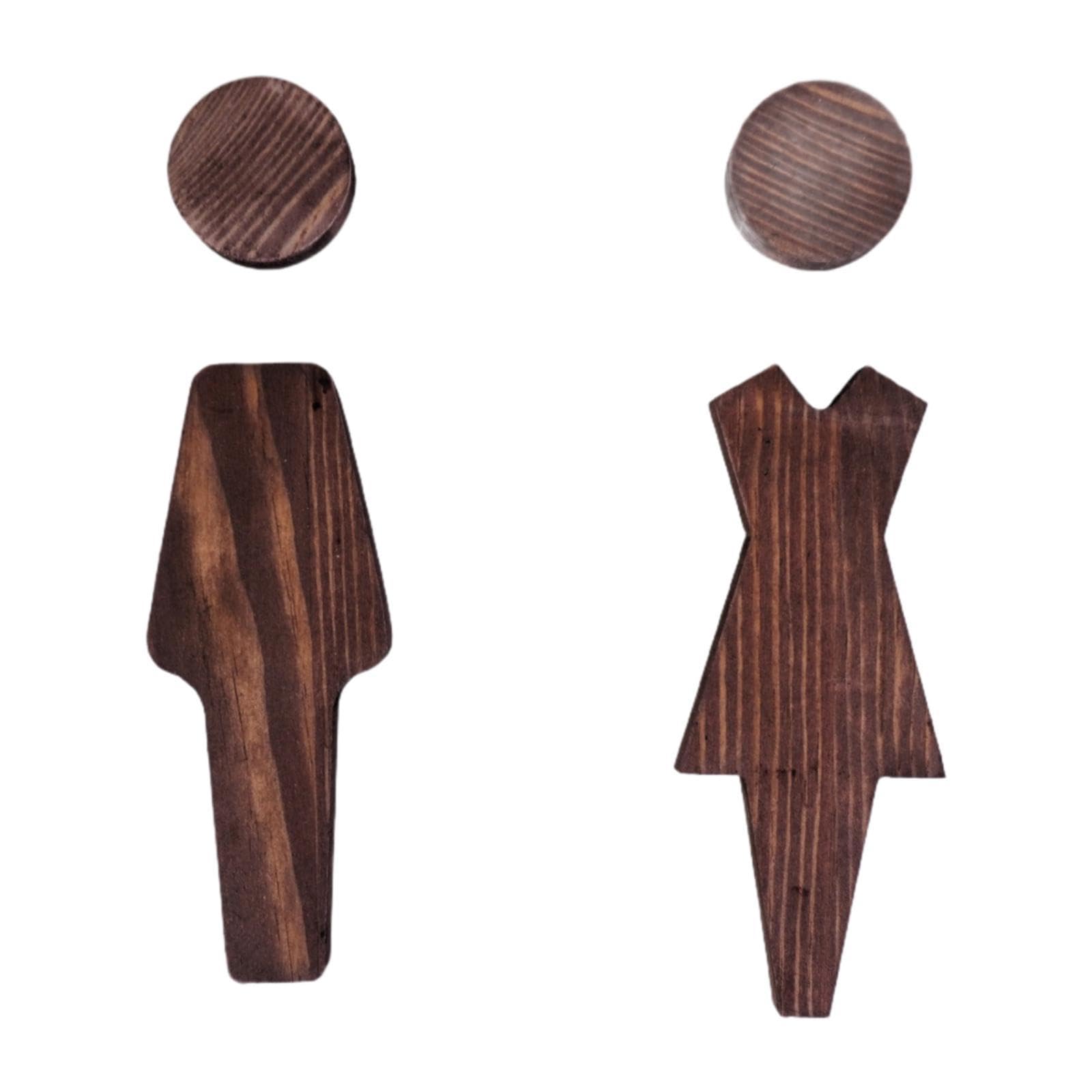 Qianly 2x Wooden Bathroom Sign Door Sign Gender Indicator Cute Bathroom Decorations Wall Sticker Decor for Window/closet Home Office, Brown, 12cm and 12.5cm