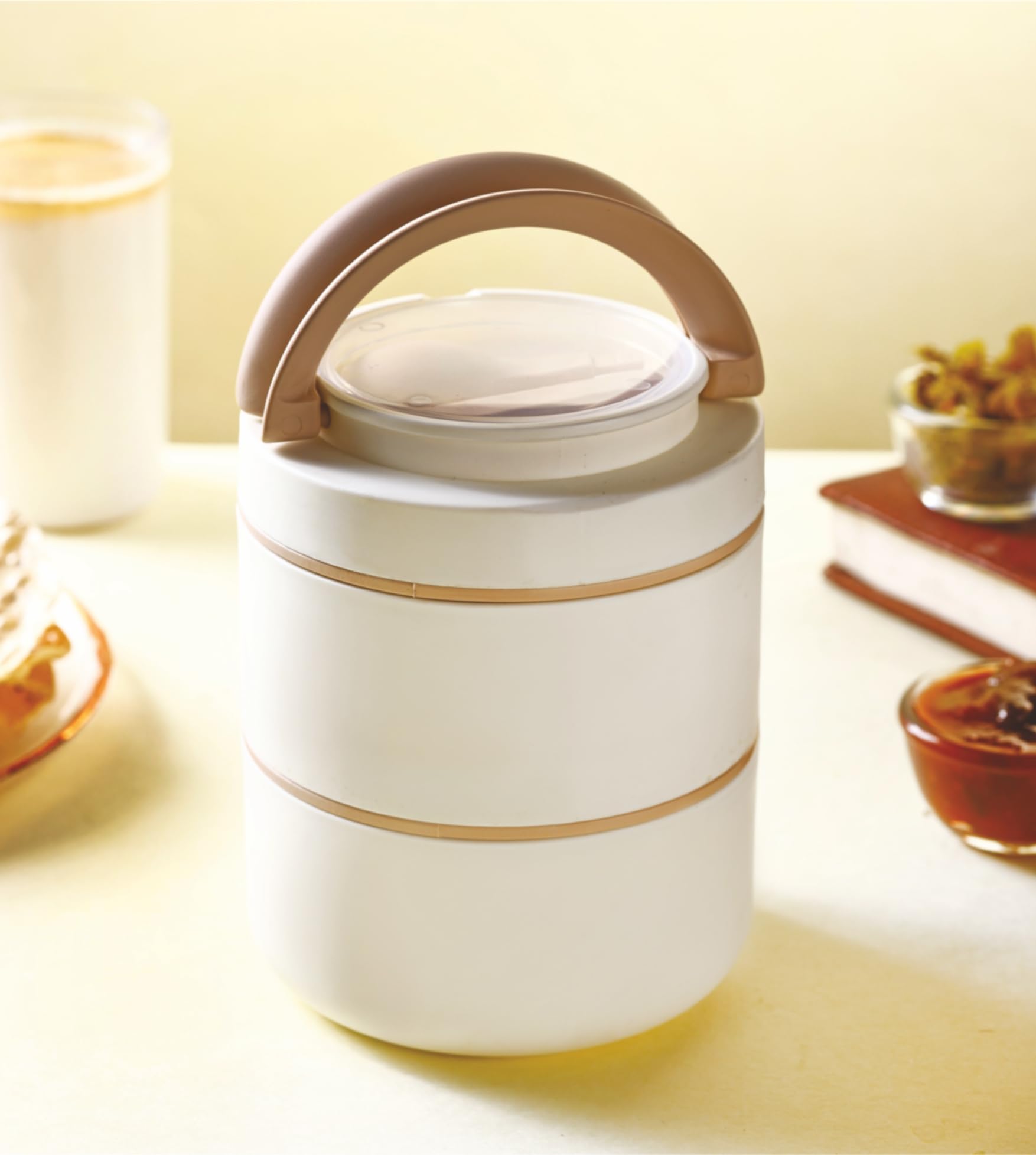 Ganesh Smart Stack 2 Layer Protable Lunch Box Stainless Steel Airtight Leak-Proof Lunch Box for Office, School, Picnic - 400ml -Color May Vary