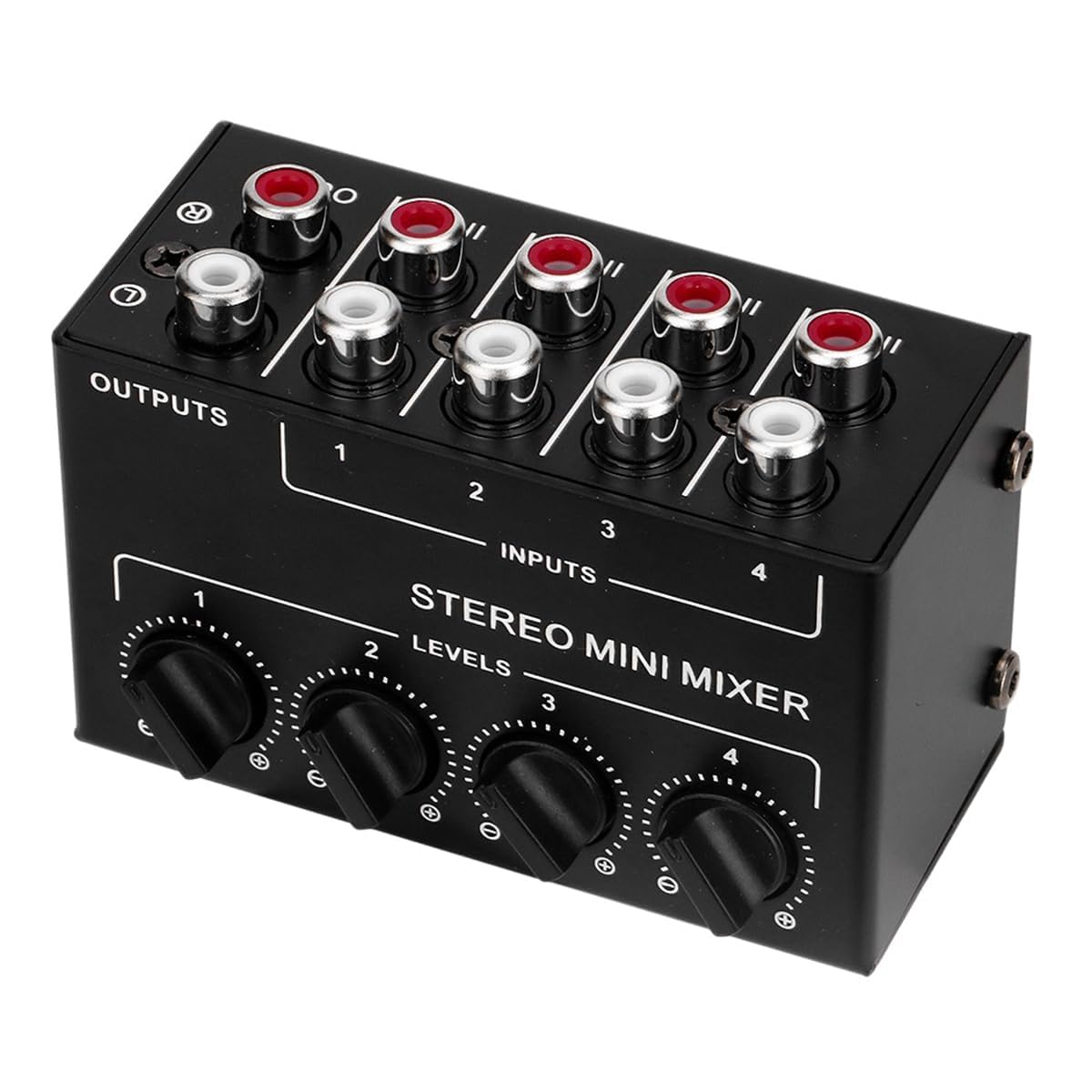 Mezclador de Audio estéreo de 4 Canales Compatible con Entrada y Salida RCA Mini Mezclador estéreo pasivo con Controles de Volumen Separados