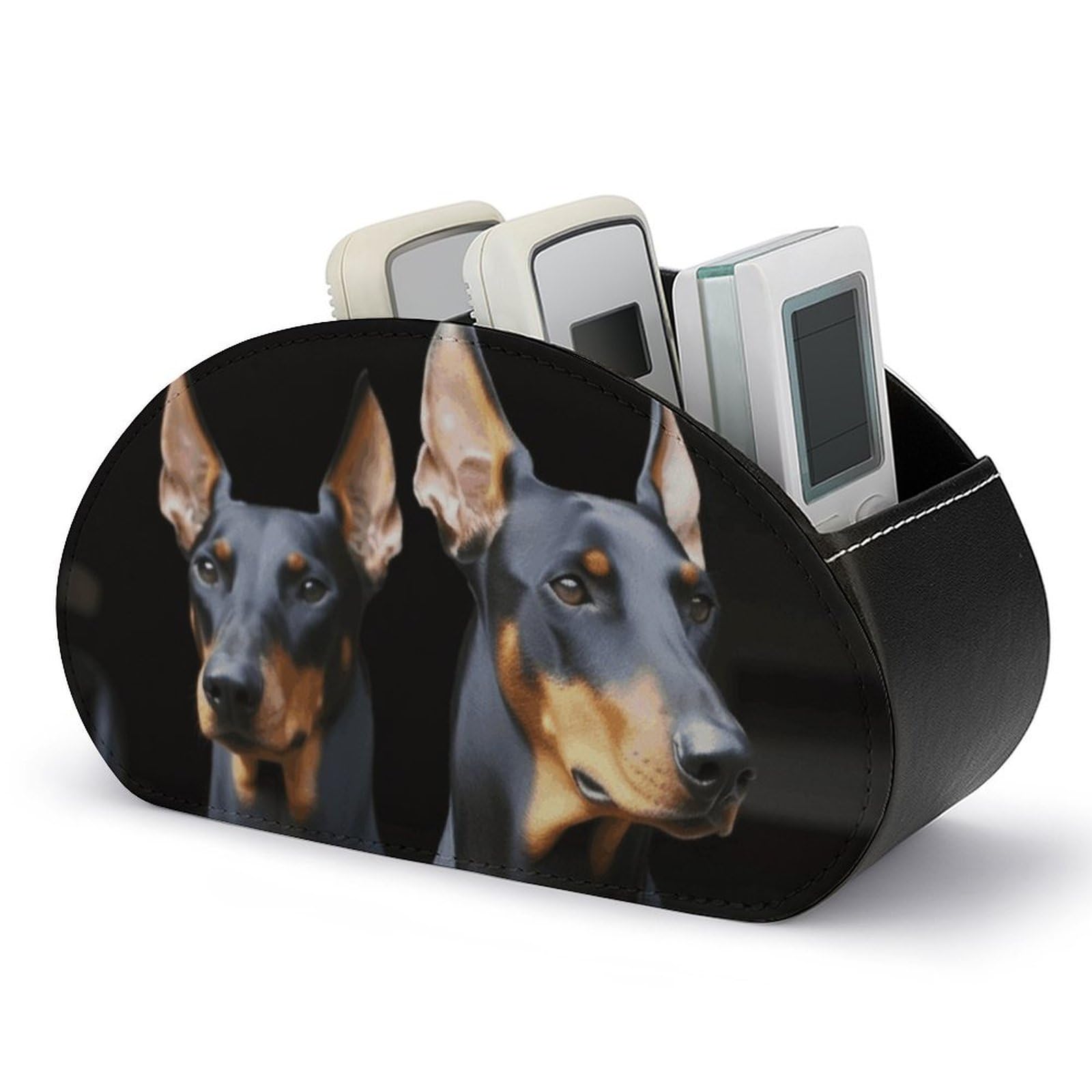 VstaDank Doberman Remote Control Holder with 5 Compartments PU Leather Remote Caddy Desktop Organizer Store TV Remote Control Storage Box for Home Office Desk Nightstand