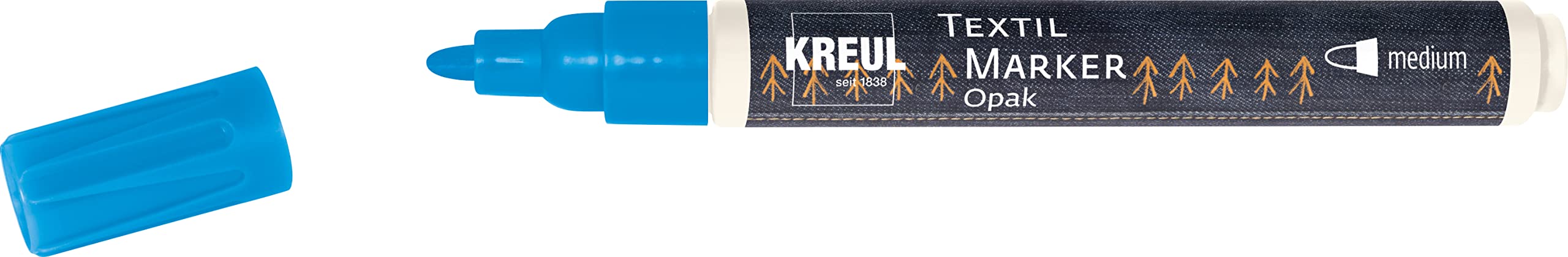Kreul 92765 - Textile Marker Opaque Medium Blue with Bullet Tip, Line Width Approx. 2 to 4 mm, Opaque Fabric Paint Pen for Designing Light and Dark Fabrics, Washable After Fixing