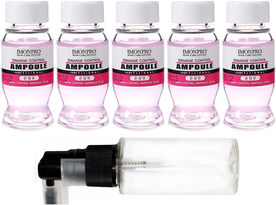 Imonpro Hair Ampoules Damage Control 5 X 15ml With Spray Bottle - For Dry Damaged Hair Pre & After Treatment Perm Dye Bleach Replace Conditioner Repair Care Botanical Red Ginseng