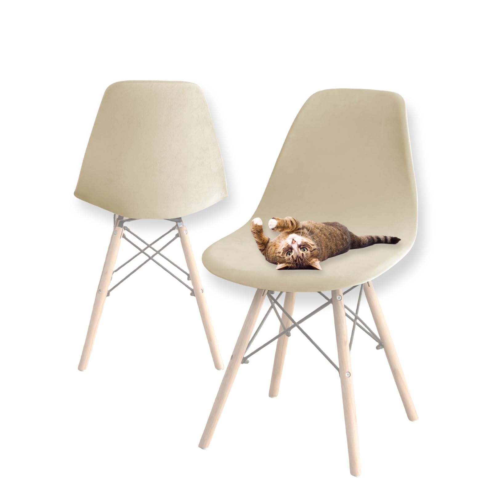 SHUOJIA Stretch Modern Dining Chair Covers,Stretch Scandinavian Velvet Slipcovers Chair Protector Seat Covers,Shell Side Chair Covers,for Dining Room,Wedding,Banquet & Party Decoration (Beige,4pcs)