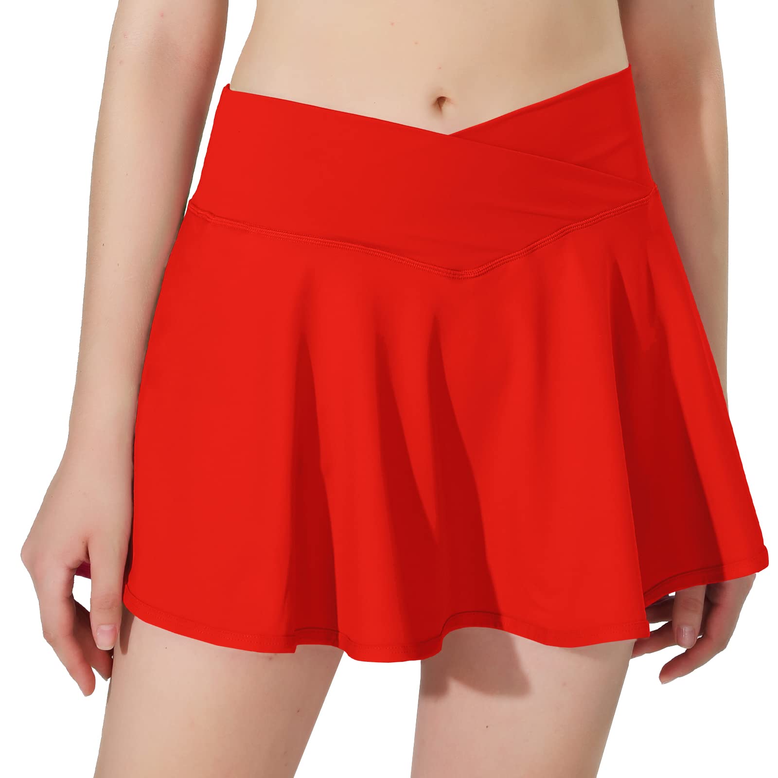 MCEDARPleated Crossover Tennis Skirt for Women with Pockets V High Waisted Crossbody Flowy Skirt Athletic Golf Skort
