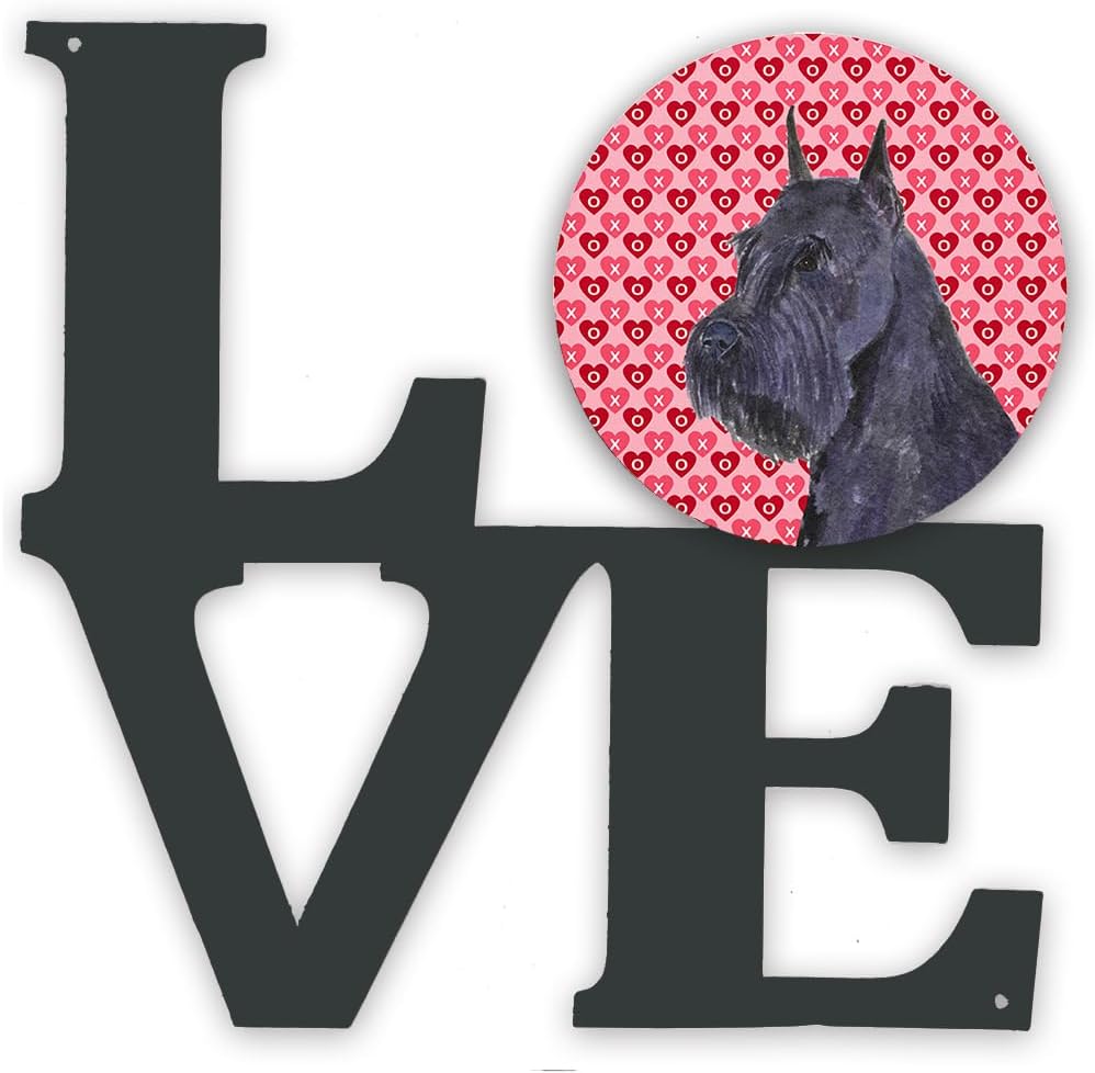Caroline's Treasures SS4523WALV Schnauzer Hearts Love and Valentine's Day Portrait Metal Wall Artwork LOVE Indoor Outdoor Art Decor Patio, Bathroom, Kitchen Colorful Aluminum and Black Steel Sculpture
