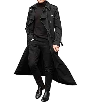 SOMTHRON Men's Casual Trench Coat Notched Lapel Long Jacket