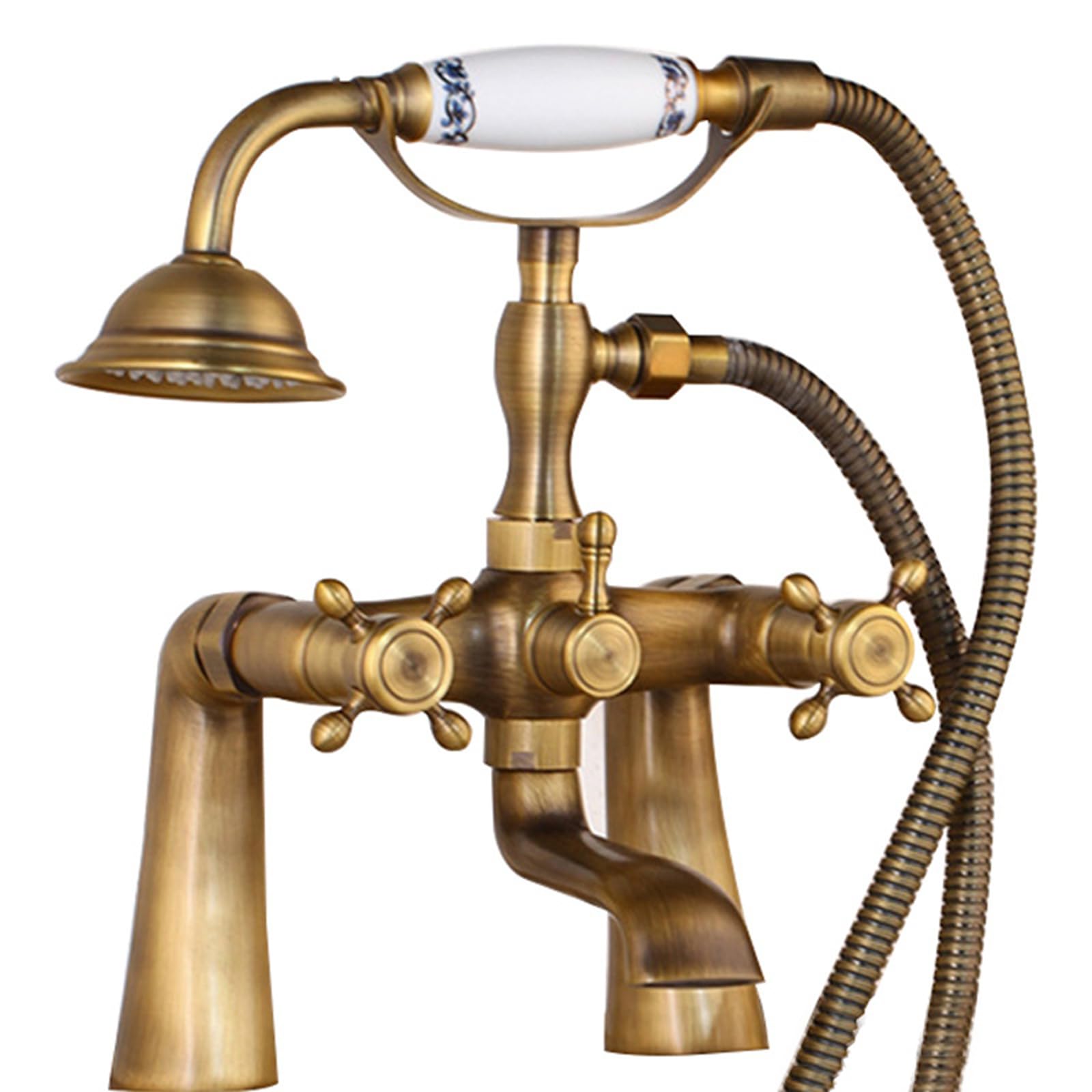 Robinet de baignoire douchette à main mitigeur laiton antique bain 2 trous