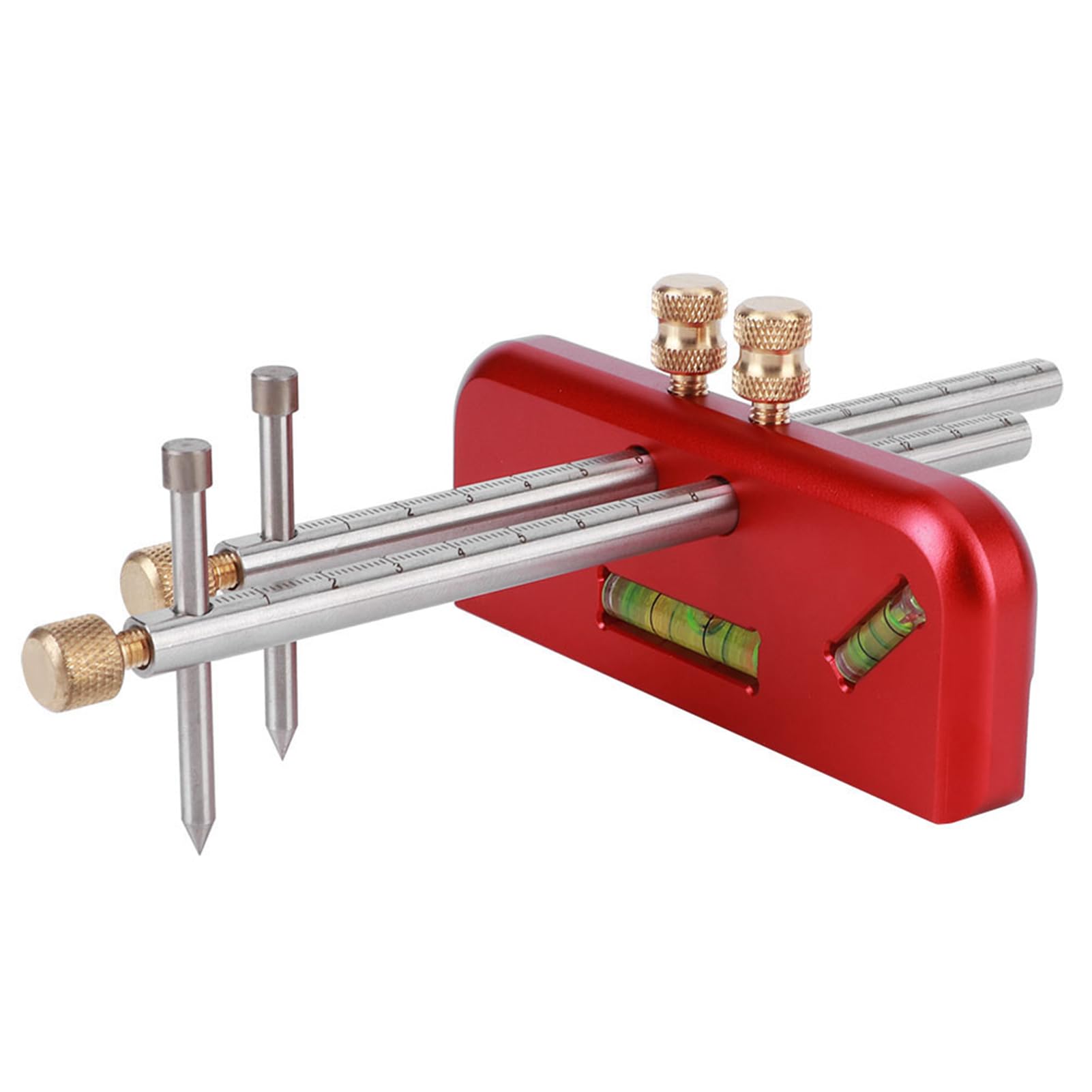 Jiawu Righello per Calibro da Mortasa per Tracciatore Lineare per la Lavorazione del Legno, Strumento da Carpentiere in Lega di Alluminio a Doppia Testa con, Bolla di Livello, Denti Antiscivolo,