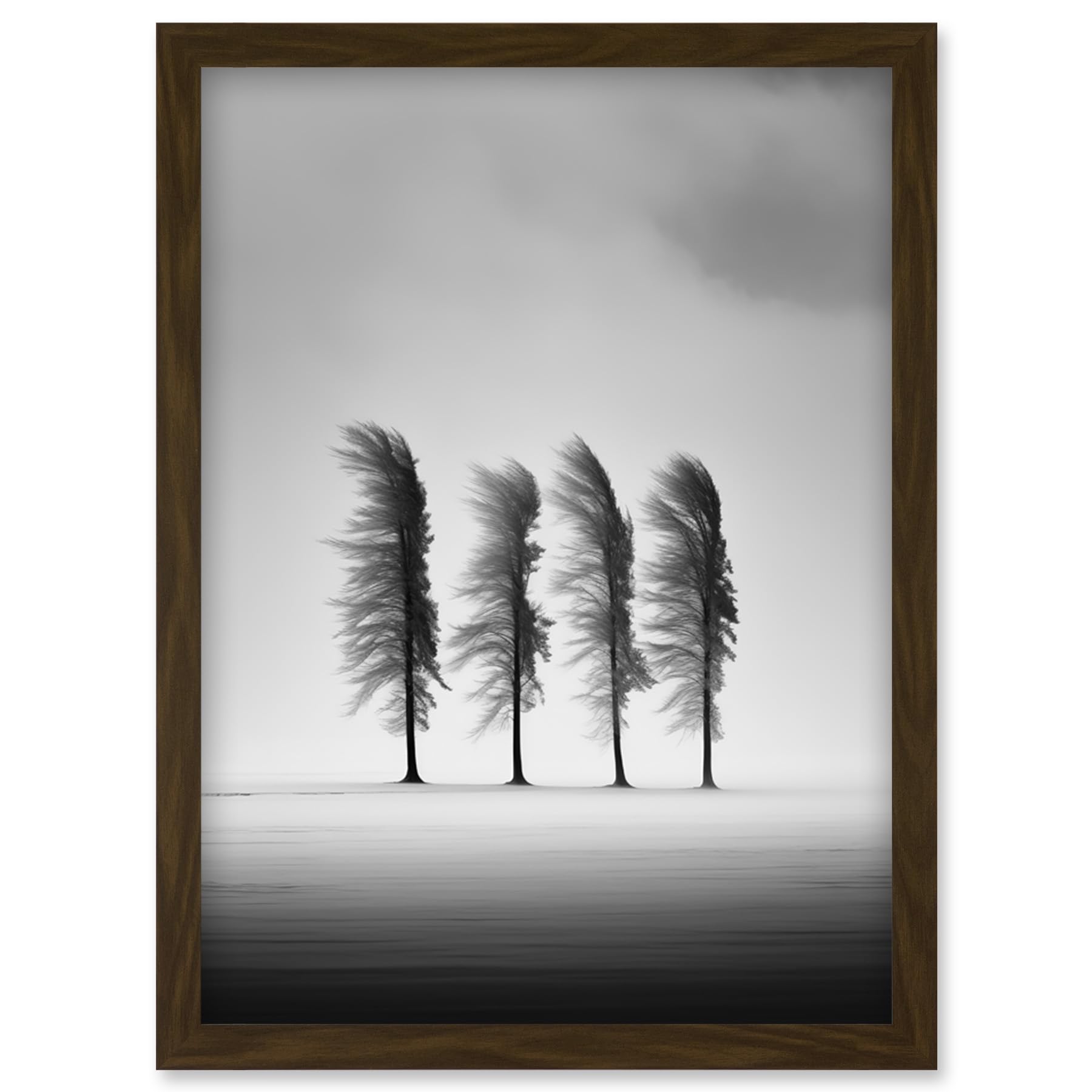 Artery8 Still Holding Strong Black and White Winter Landscape Photograph Wind Blowing on a Row of Cypress Hills Artwork Framed Wall Art Print A4