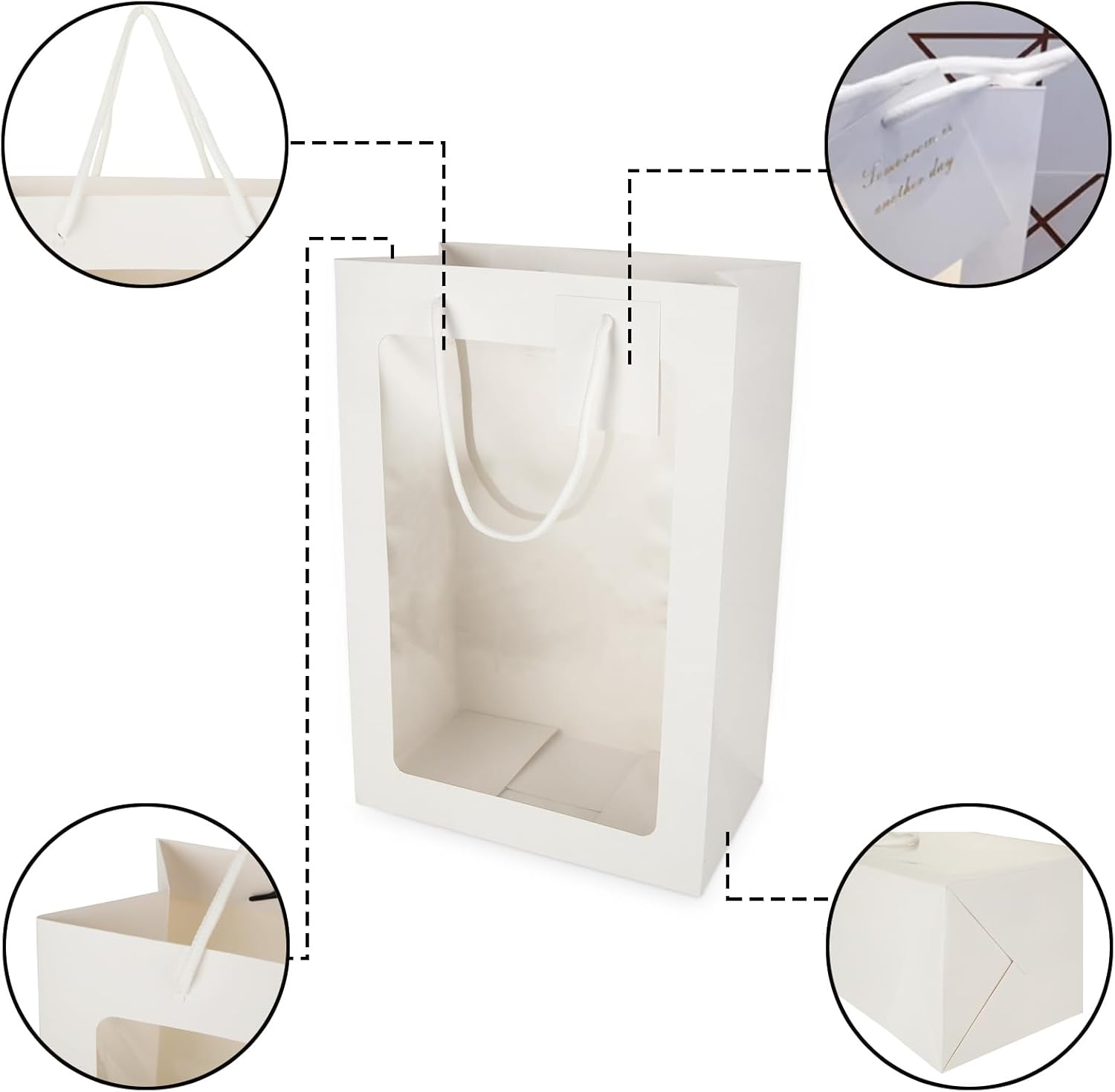 30 Pack White Gift Bag with Clear Window, 13.4 x 9.4 x 5.5 Inch Clear Bouquet Gift Bags with Handle, Empty Paper Tote Flower Shopping Bags for Wedding, Valentines, Bridal Shower, Festivals Party - Image 5