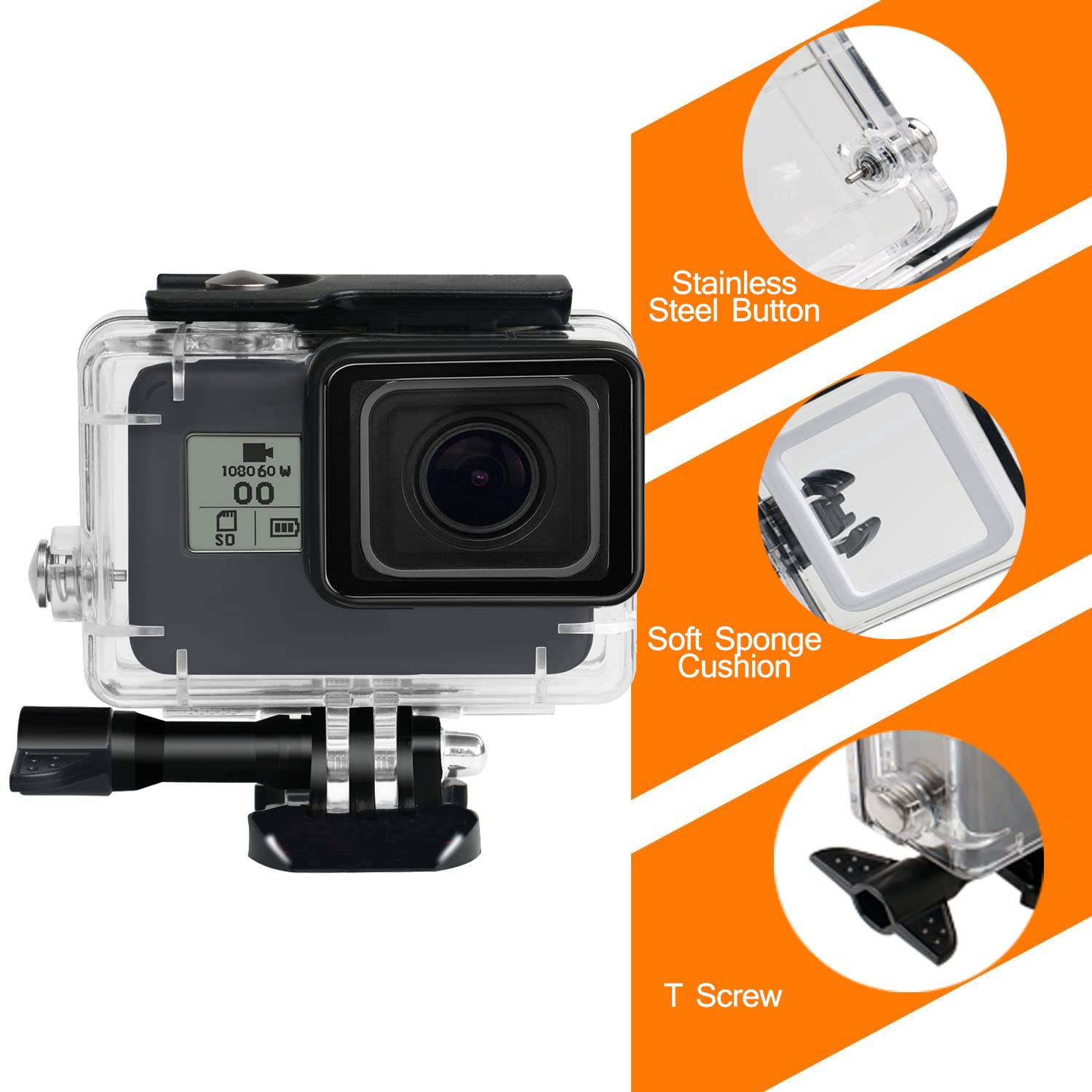 Custodia subacquea impermeabile 60 m trasparente con filtro rosso-viola-rosa Compatible with GoPro Hero (2018), GoPro Hero 7 Black, GoPro Hero 6/6 Black Hero 5/5 Black