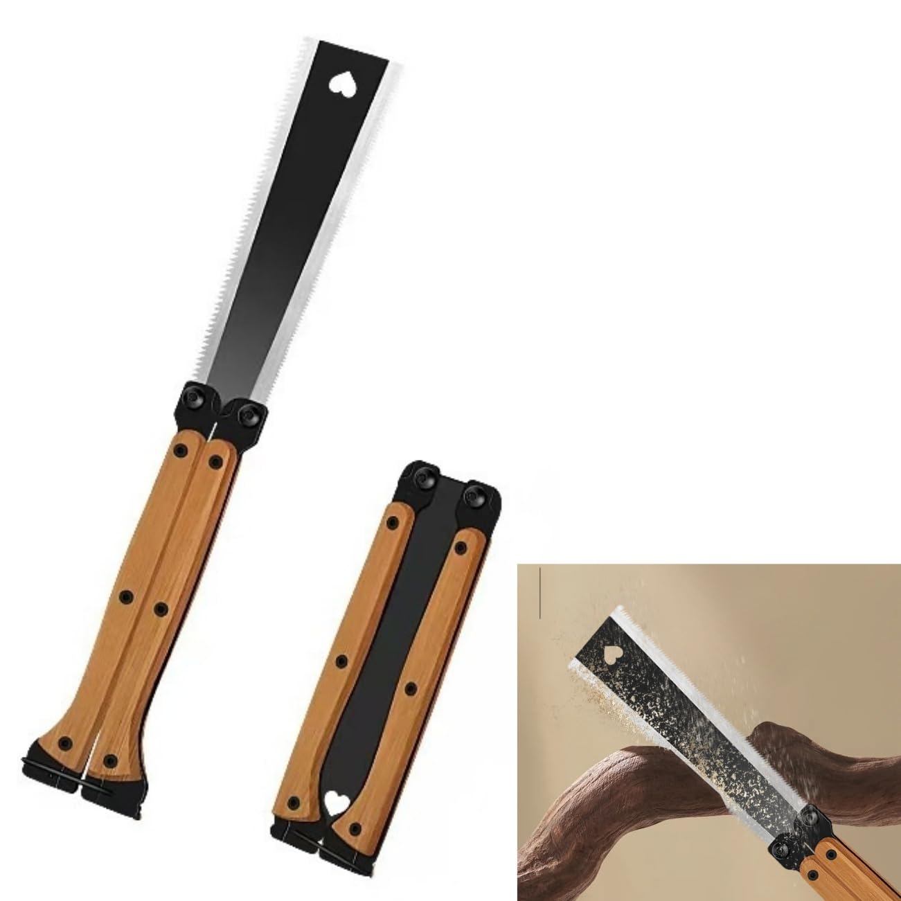 Folding Japanese Double Edged Hand Saw Flat Cut Woodworking Tools Wood Flat Cutters, Carpenter's Portable Pull Saw