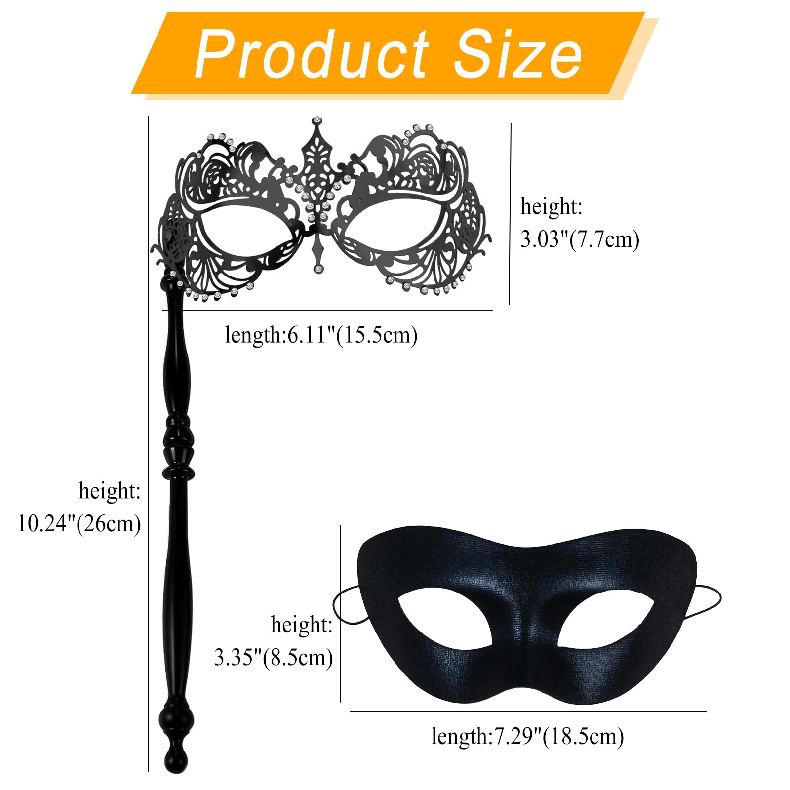 Oidea Masquerade Mask with Stick for Couples: Luxury Rhinestones Party Mask for Women Men Mardi Gras Venetian Carnival Masks Set Halloween Costume Accessory - Image 4