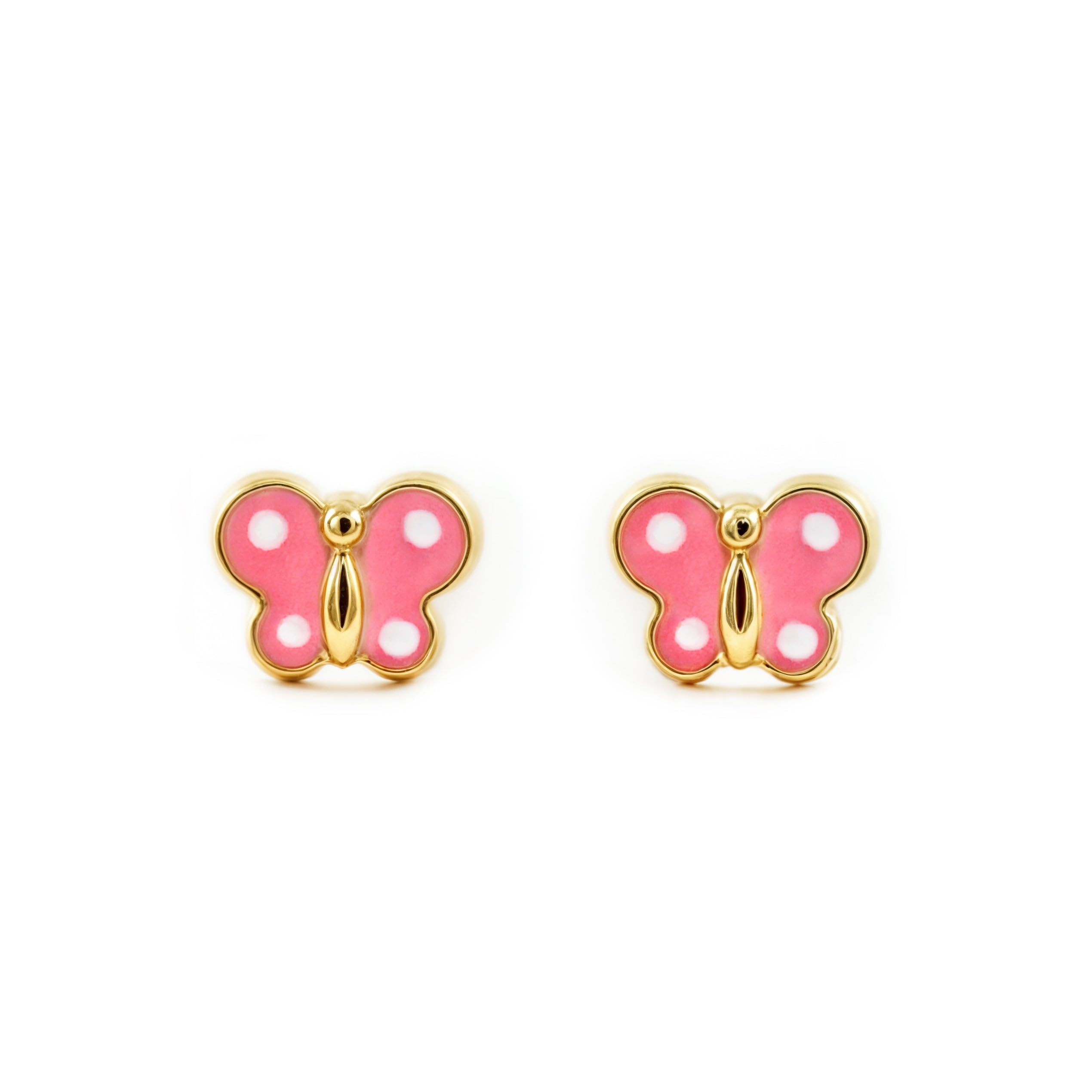 Damen & Kinder rosa Schmetterlings Ohrstecker - Gelbgold 9 Karat (375) - Geschenkbox - Garantiezertifikat