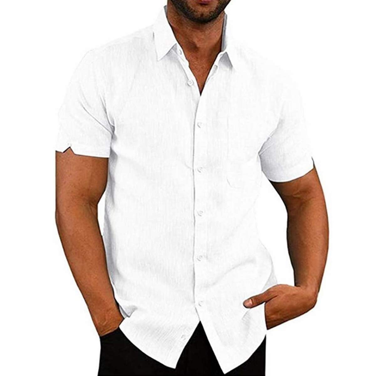 Loalirando Camisa Casual Hombre Camisa Suelta de Manga Larga para Hombre Top Blusa Informal con Botones y Bolsillo Camiseta Abotonada de Corte Recto Shirt de Ocio Simple y Básico