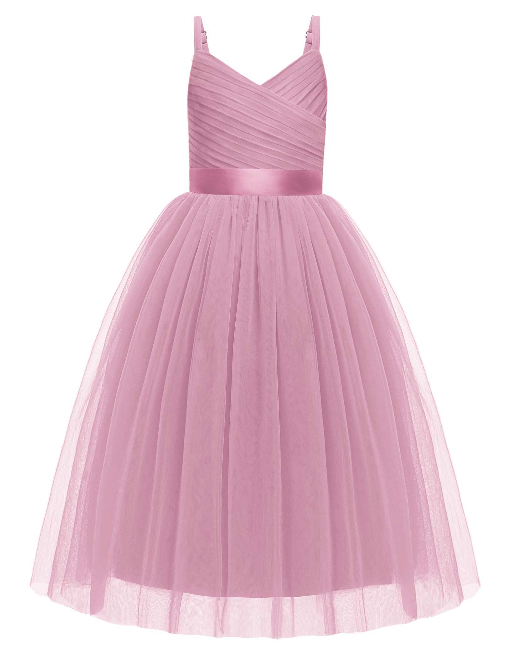 Arshiner Flower Girl Dress Spaghetti Strap Tulle Long Formal Wedding Pageant Party Fancy Princess Ball Gown Dresses — view 11