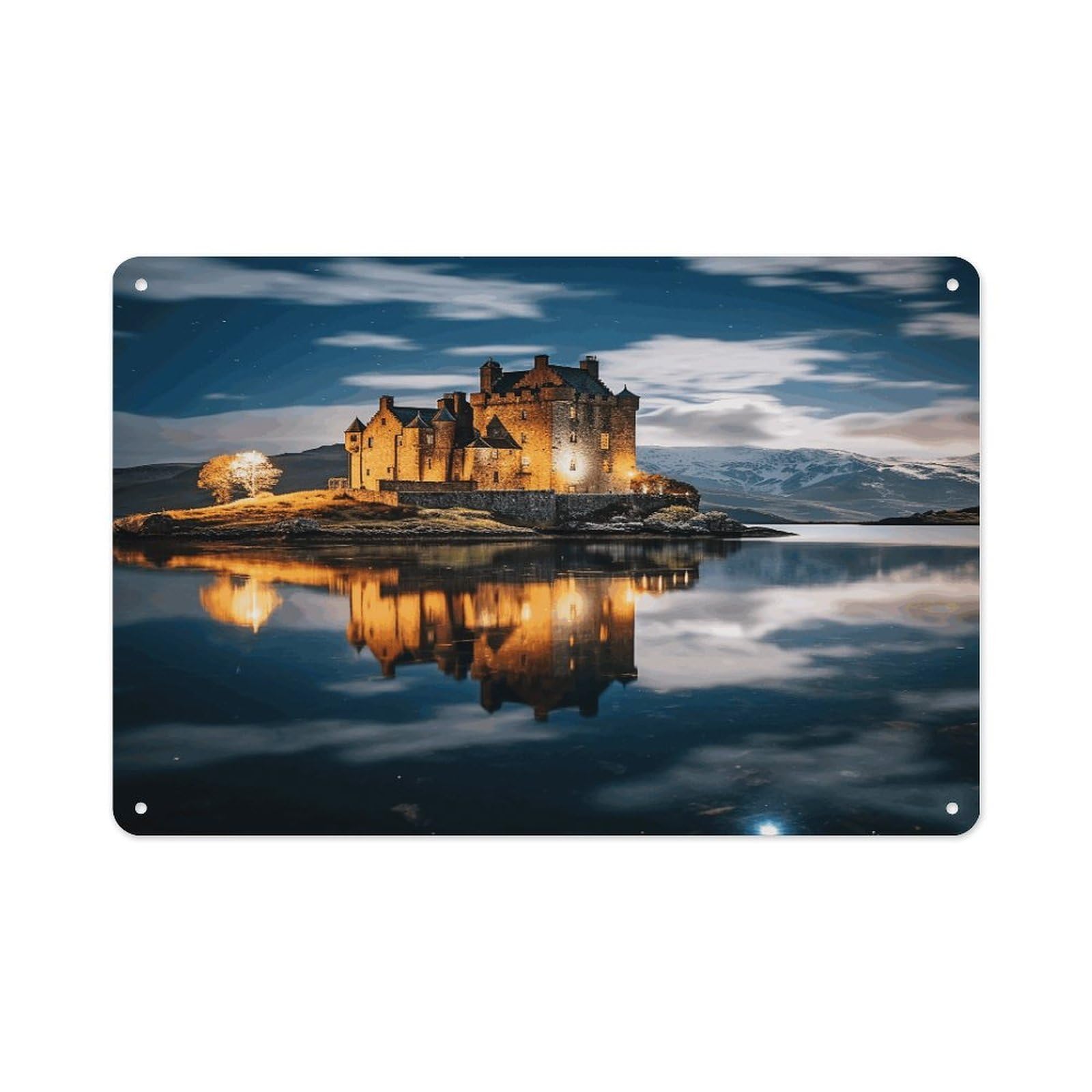 Btcowzrv Style A Castle By The Lake Metal Sign 7.9 X 11.8 Inch, Aluminum Sign Wall Art Decor Easy To Install, Decorative Plaque For Home Bar Kitchen Pub Shop Garage