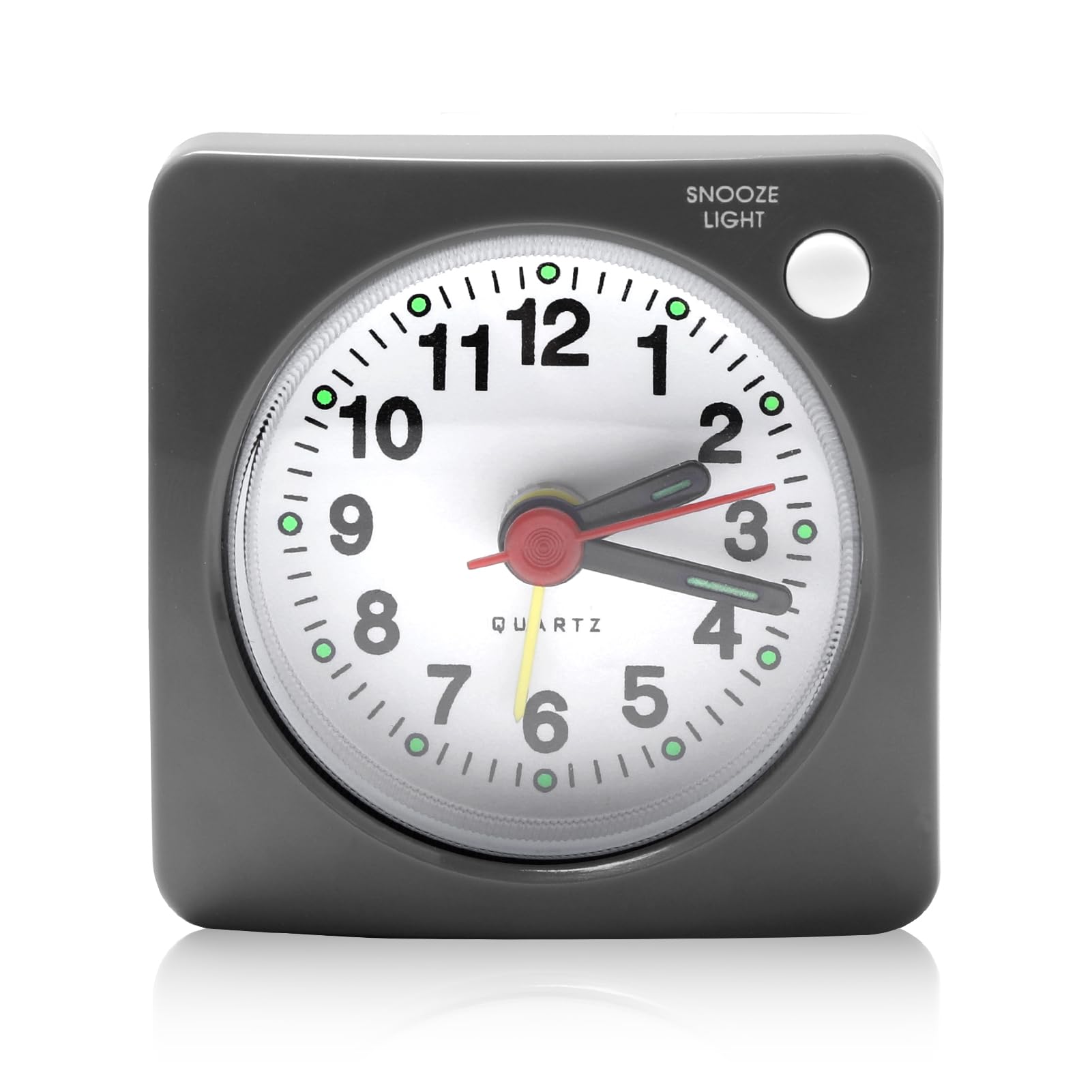 Silent Alarm Clock, Mini Travel Alarm Clock Bedside Luminous Non Ticking Battery Operated Analog Clocks Quiet Glow Display with Snooze and Nightlight Function, Lightweight Clock for Bedrooms Traveling