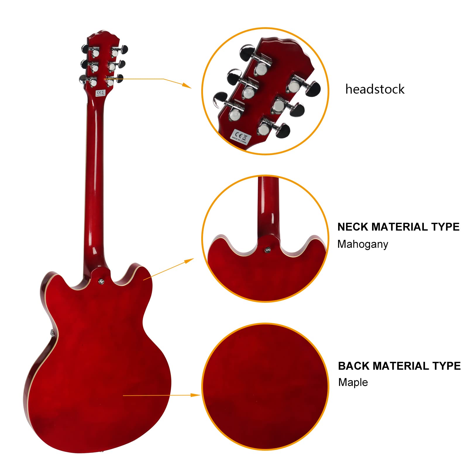 Amazon.com: ZUWEI 335 Semi Hollow body Electric Guitar，Included