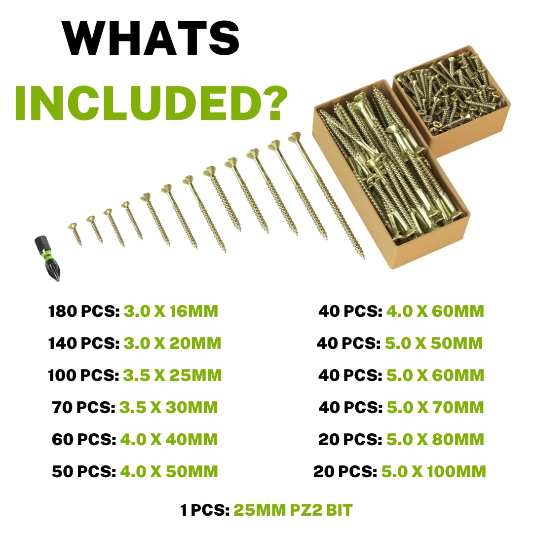 Heifix 800-Piece Wood Screw Assortment Set In Eco Storage Box, FREE Screw Bit Included, Double Countersunk, Pozi, Heavy Duty - Image 2