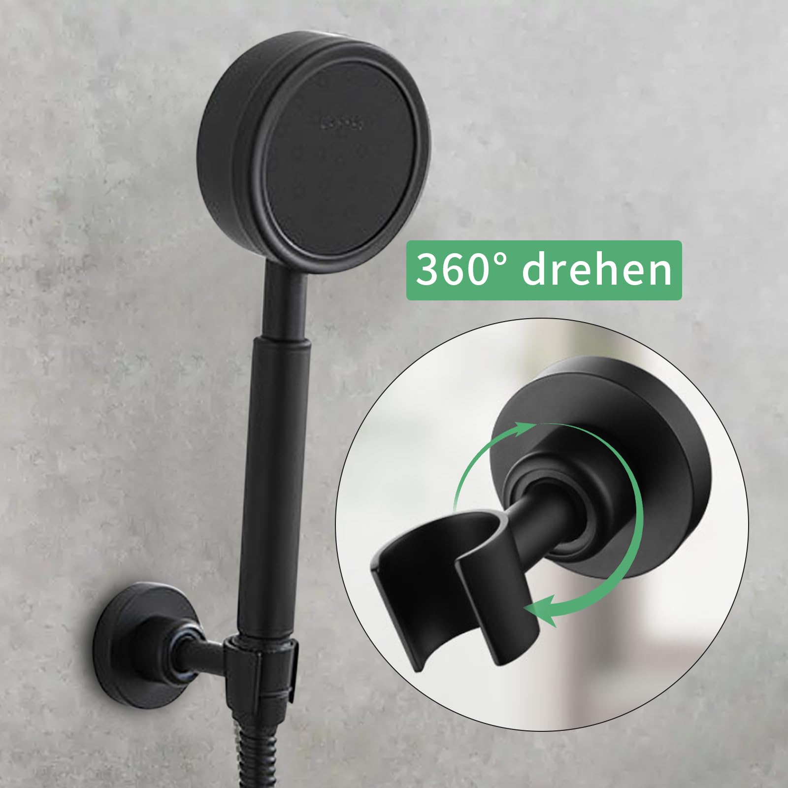 Alyvisun Universele Douchekophouder met 2 Haken voor Douchekoppen van 20,5-23,5 mm, Verstelbare Douchehouder Beugel 360° Rotatie voor 16-27 mm Douchestang, Verchroomde Handdouche Houder