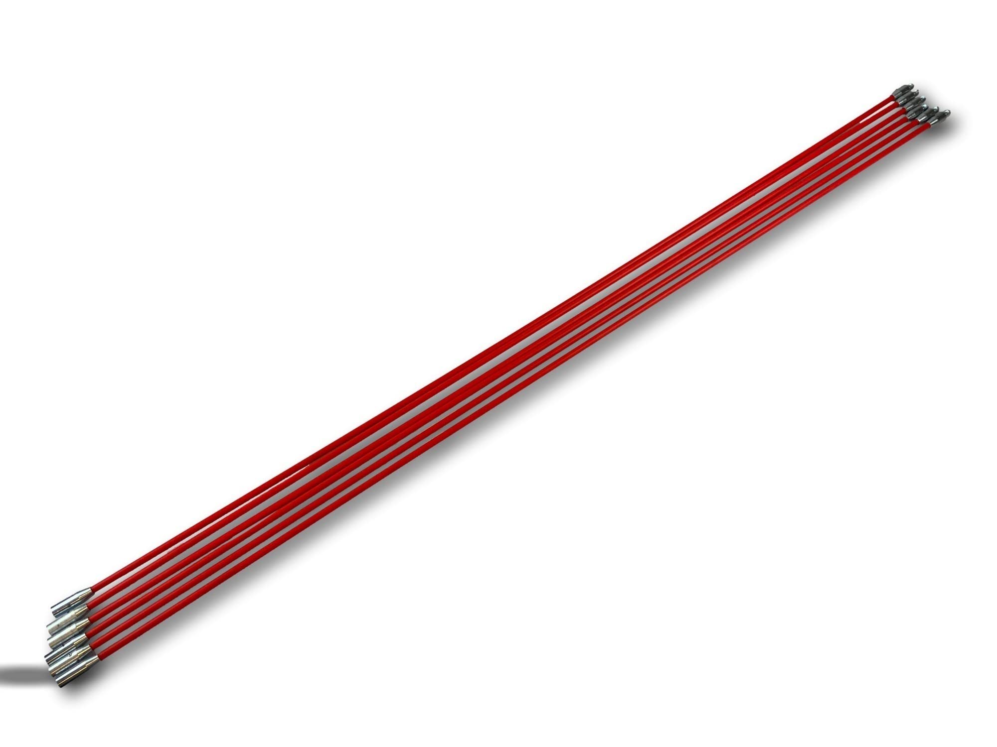 Lote de 6 varillas de deshollinado de fibra de vidrio rojas | Extensión para kit de Longitud 1,5 m | Punta de acero roscada M12x175 mm | Kibros 4CF15x6