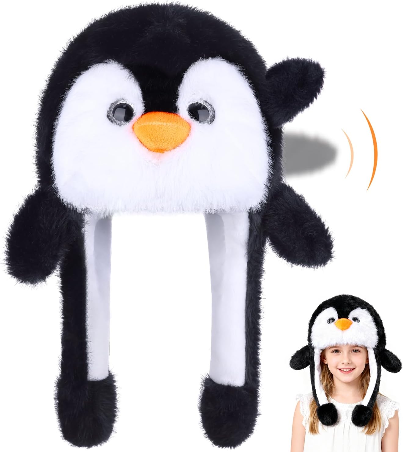 Funny Plush Animal Hat with Ears Moving Jumping Pop Up Beating, Floppy Moving Ears Hat for Women Christmas Dress Up