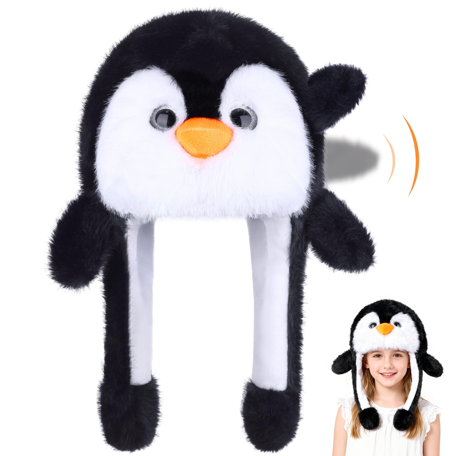 Funny Plush Animal Hat with Ears Moving Jumping Pop Up Beating, Floppy Moving Ears Hat for Women Christmas Dress Up