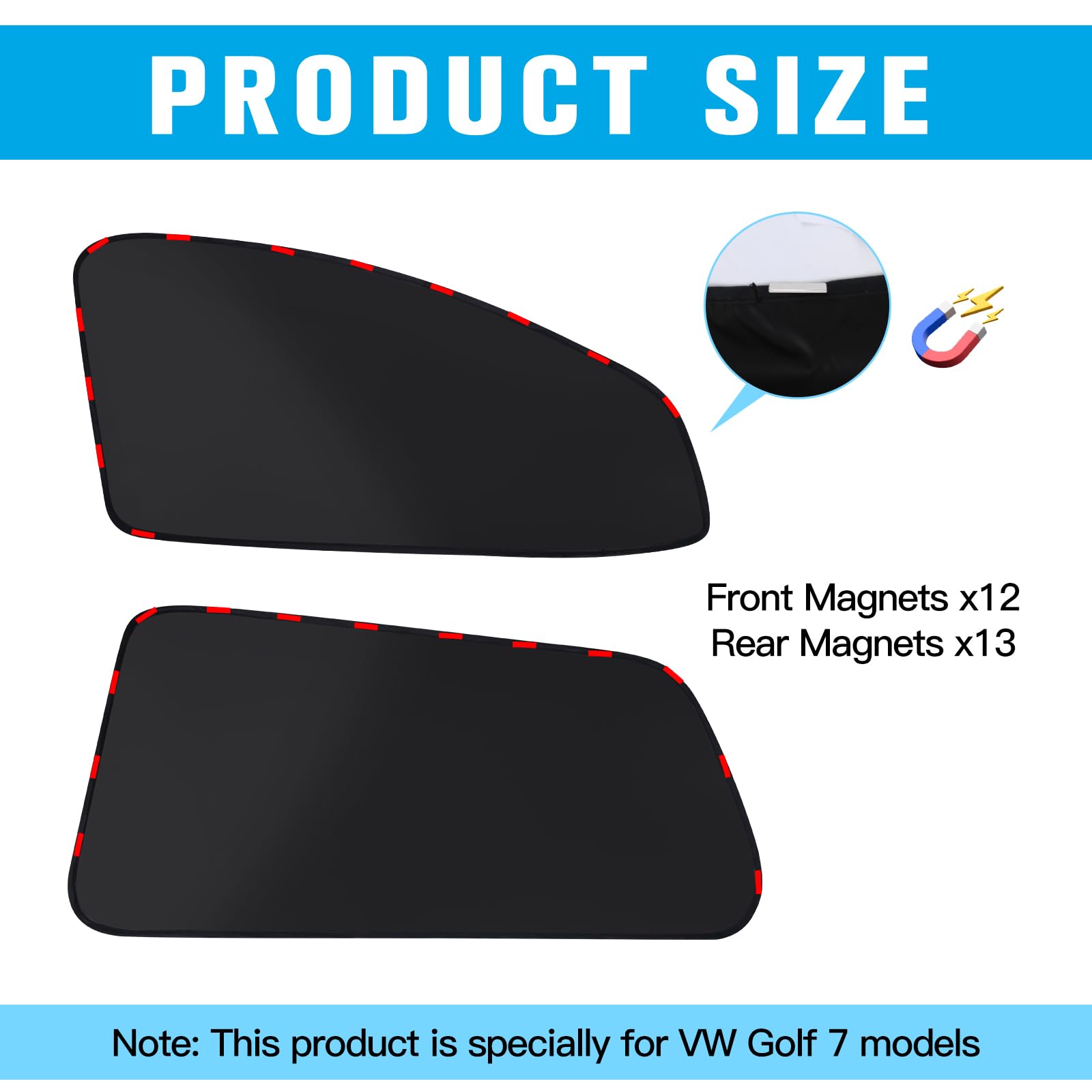 ZATOOTO Parasole Auto Compatibile con VW Golf 7 2013-2021, Tendine Parasole Auto Magnetiche, Parasole Auto Interno, Finestrino Auto Protezione Privacy, Nero, 4 Pezzi