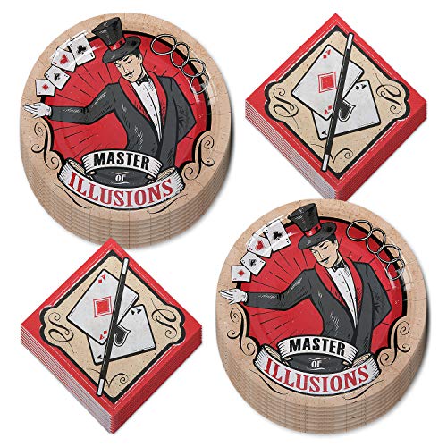 Magic Party Supplies - Magician Paper Dessert Plates and Beverage Napkins (Serves 16)