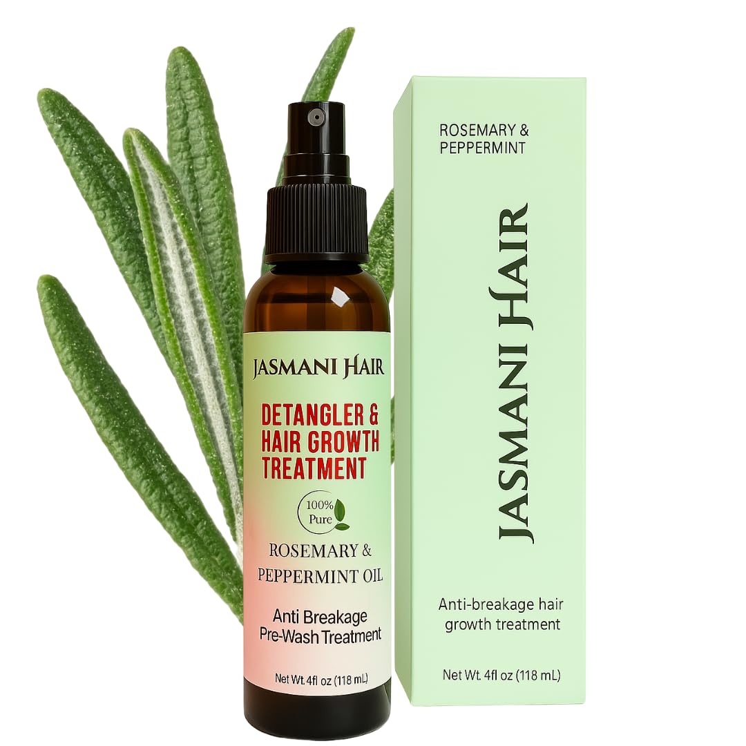 Jasmani Hair’s Rosemary & Peppermint Hair Detangler Treatment for Natural Hair, Curls, Coils, Knots & Matting, Norishes Dry Itchy Scalp, Great for taking out braids & protective hairstyles, 4 fl oz