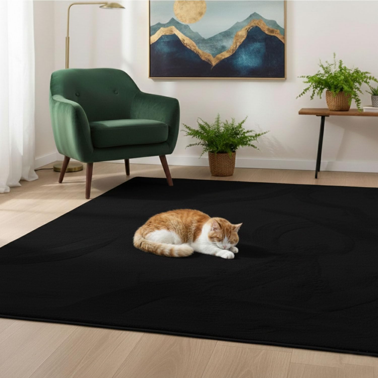 VIMODA Teppich Wohnzimmer Schlafzimmer, Kurzflor, flauschig weich, rutschfest/Anti-Rutsch, waschbar bis 30°C, Felloptik, für Fußbodenheizung geeignet,Farbe:Schwarz;Maße:160x220 cm