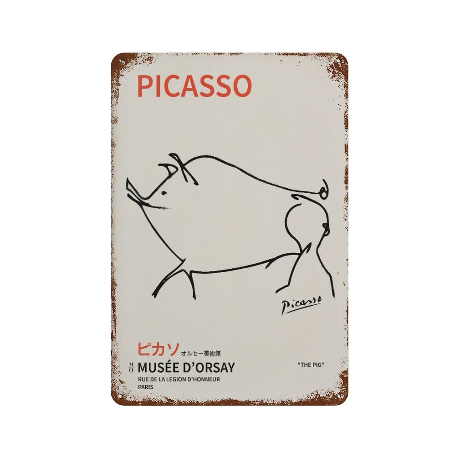 xiaoxiaoshen Picasso - Pig, Line Drawing Bedroom Vintage Gallery Wall Decor Art Metal Tin Poster Modern Home Decor Art Home Bar Shop Decorations Vintage Sign 30x20cm
