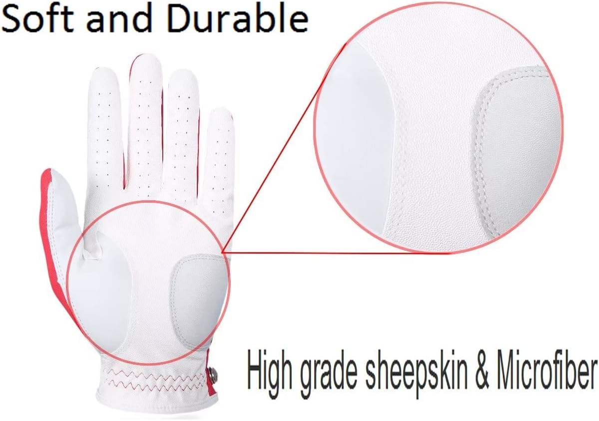 Men's Golf Glove Premium Synthetic Leather,Stable Grip,Six Pack，Four Colors to Choose from White/Sky/Beige/Red