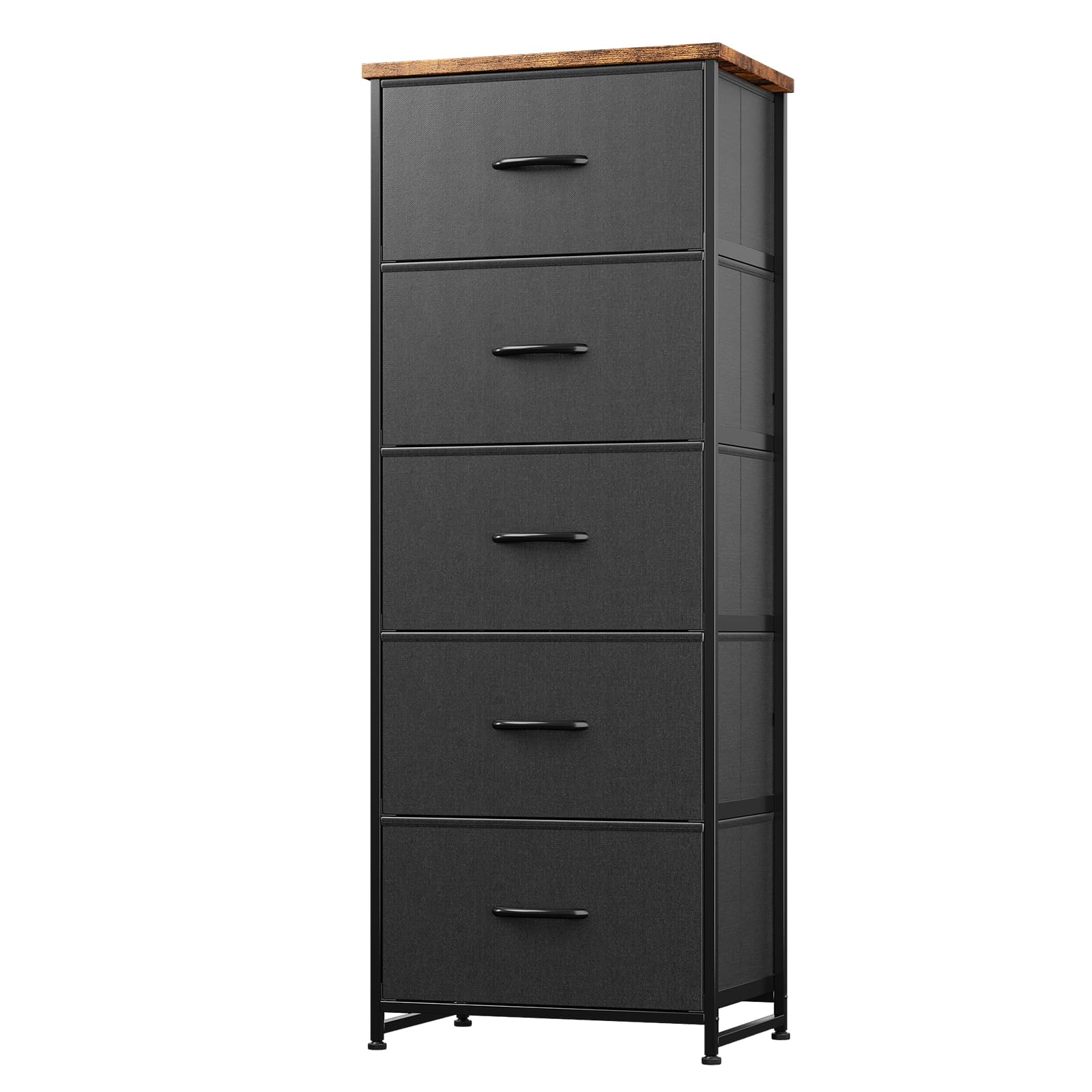 Nicehill Tall 5 Chest of Drawers for Bedroom Storage with Wood Top, Chest of Drawers for Living room, Clothes, Closet, Hallway, Smoky Black
