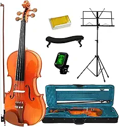 Kit Violino 4/4 Todo Madeira Estante Espaleira Afinador Breu