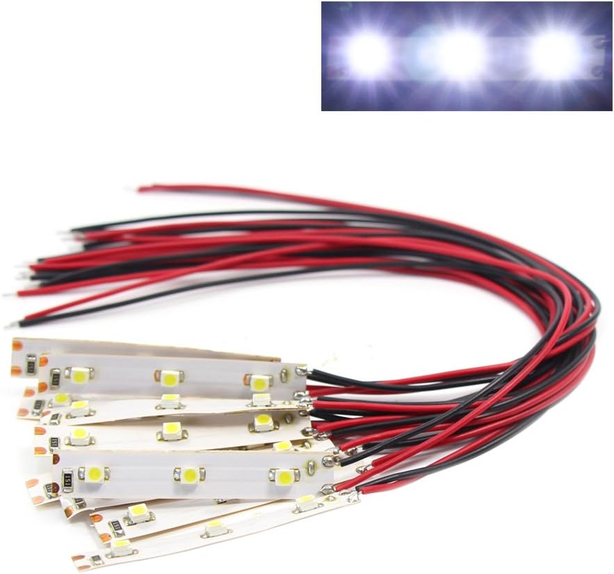 Evemodel DD01W 10pcs Pre Wired White Strip Led Light Self-adhesive Flexible 12V ~ 18V 3528 SMD LED