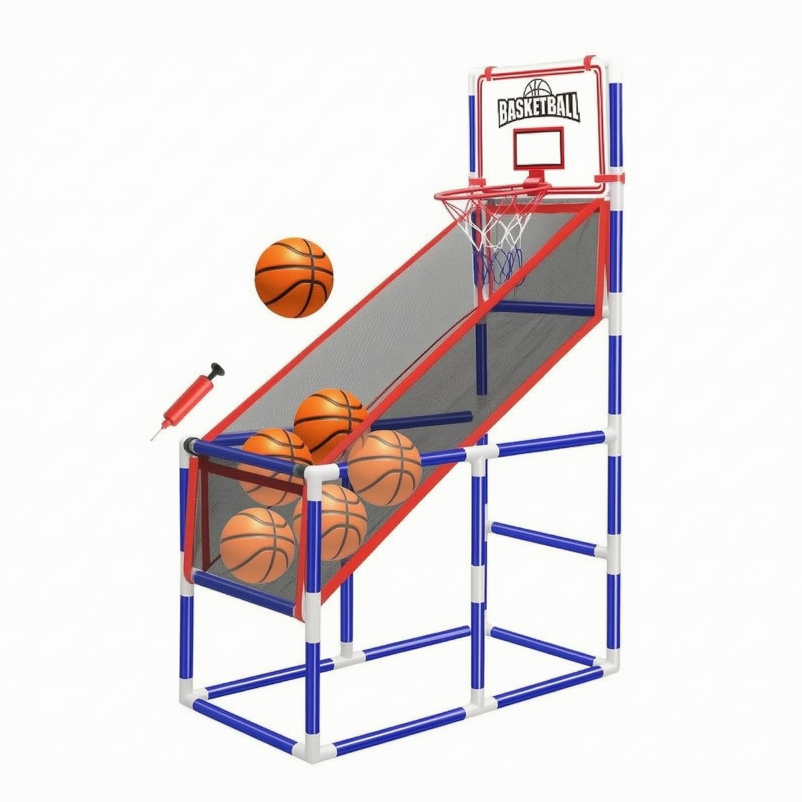 Set Baloncesto con Bomba Inflado | Compacto, Baloncesto con Soporte Inpendiente, Colores Vibrantes, para Patio